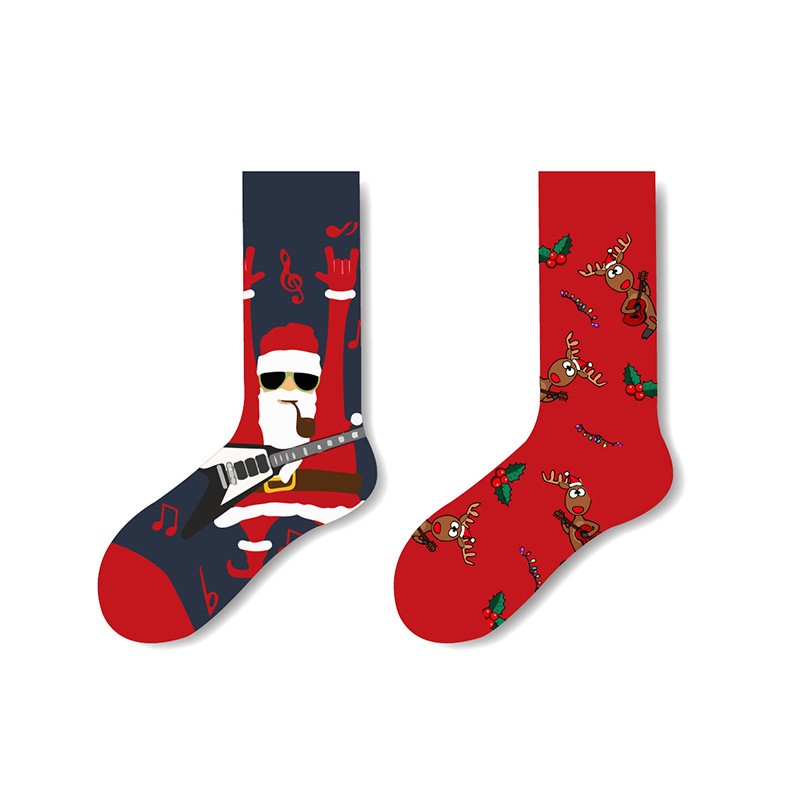 Rockinβ Christmas Socks β Santa Guitar & Reindeer Music Print (Unisex)