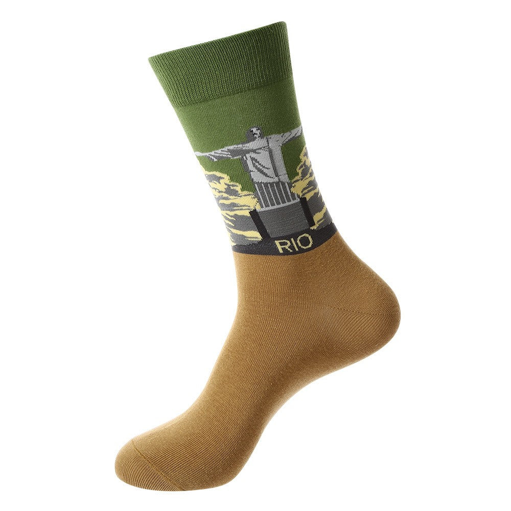 Landmark Sock – Rio Crew Socks featuring Christ the Redeemer statue and Rio landscape design, unisex crew socks