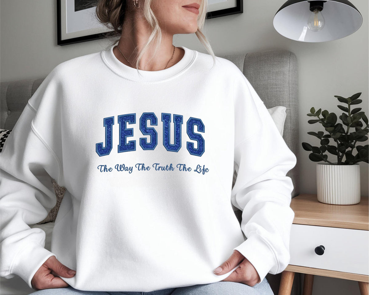 Glitter Embroidered JESUS Adult Sweatshirt