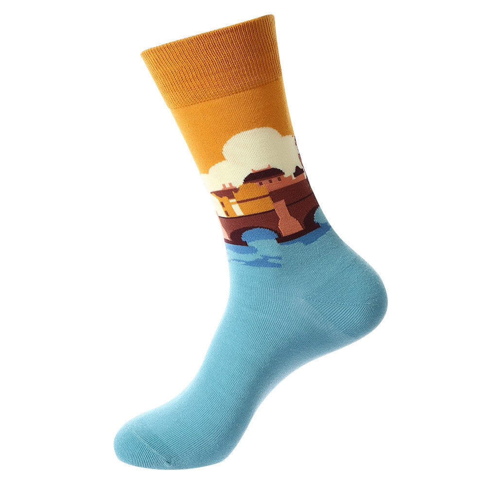 Landmark Sock – Prague Crew Socks featuring Charles Bridge and old-town skyline design, unisex crew socks