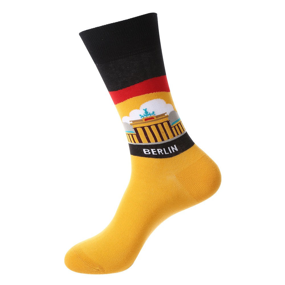 Landmark Sock – Berlin Crew Socks featuring Brandenburg Gate and German flag color design, unisex crew socks