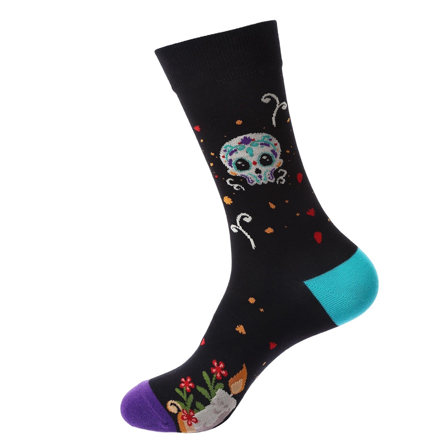 Day of the Dead Sugar Skull and Marigold Altar Black Socks – Unisex