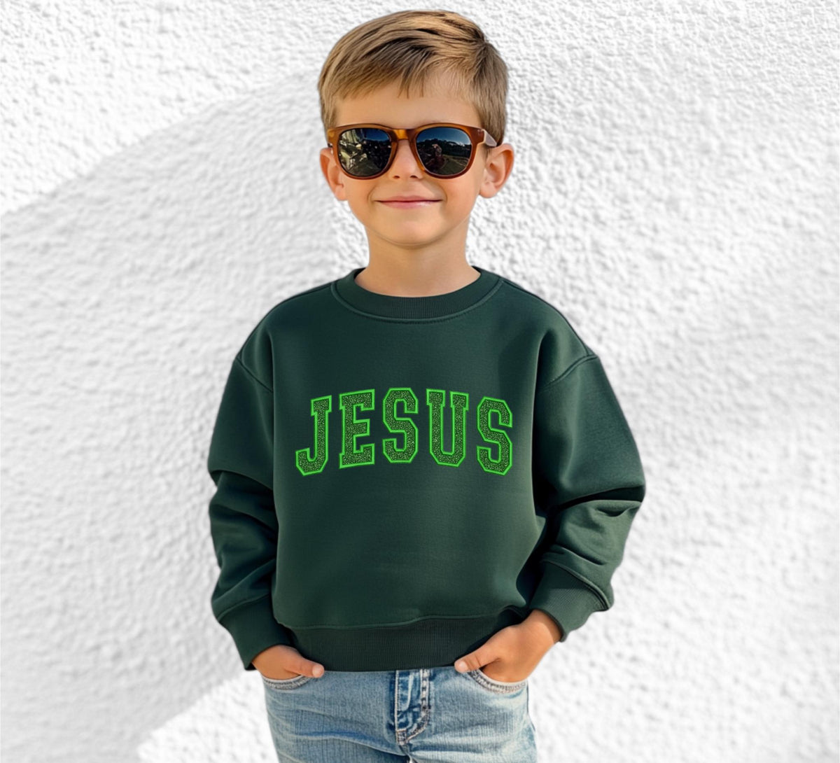 Glitter Embroidered JESUS Youth Sweatshirt