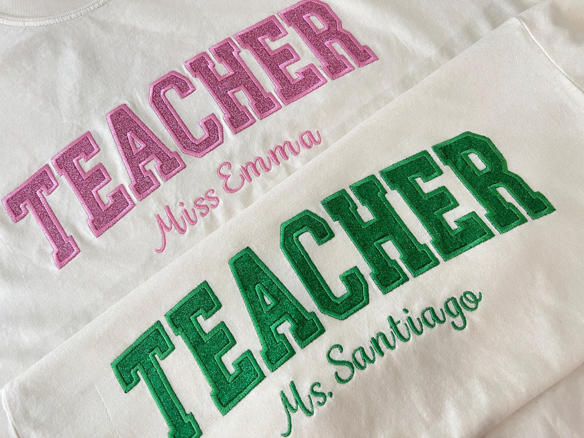 Personalized Glitter Teacher Name T-Shirt