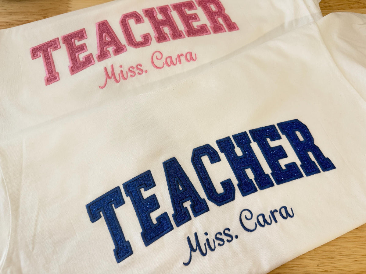 Personalized Glitter Teacher Name T-Shirt