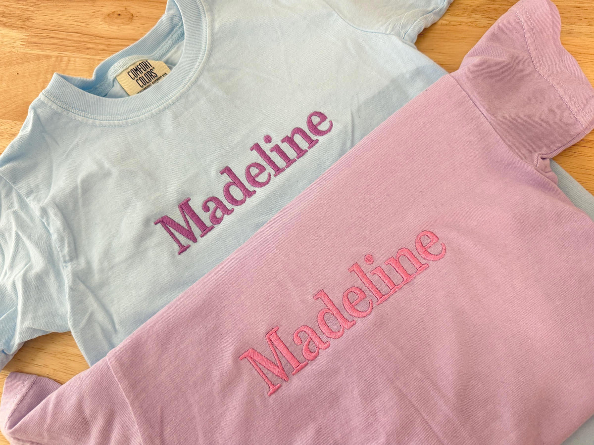 Custom Name Embroidered Youth T-Shirt โ Comfort Colors