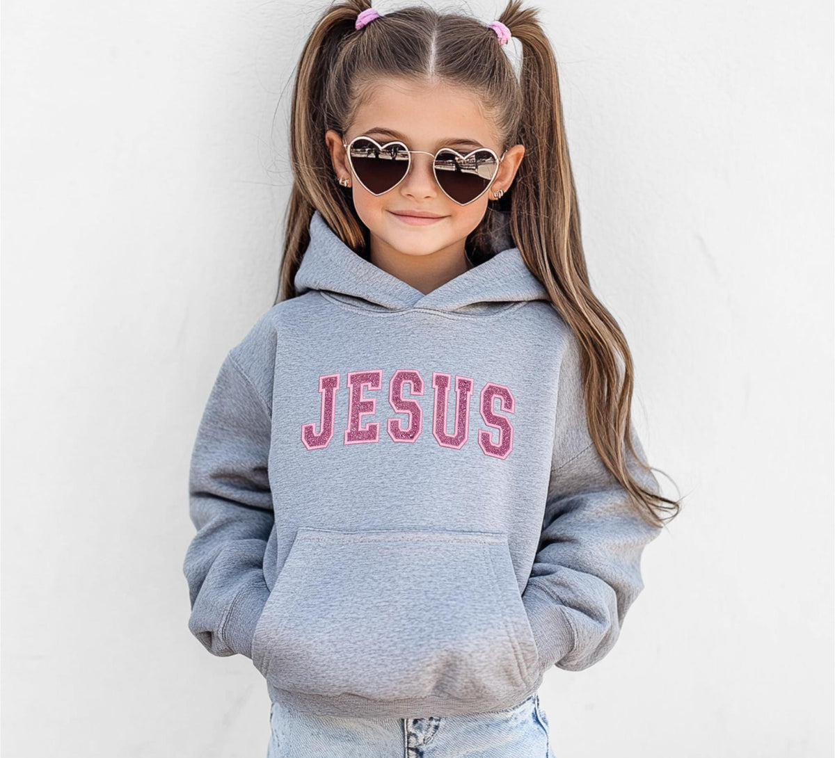 Glitter Embroidered JESUS Youth Hoodie
