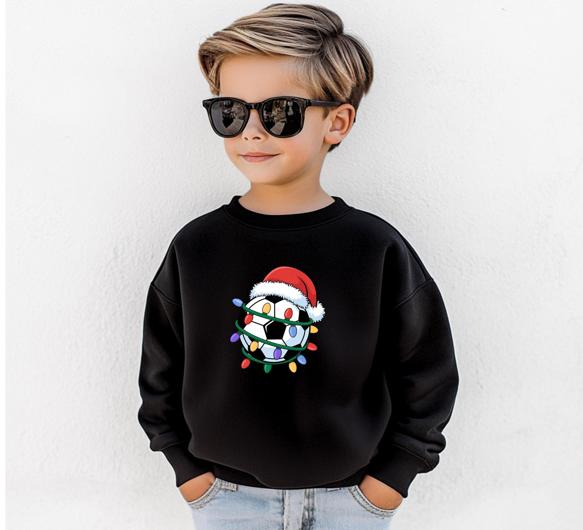 Soccer Christmas Youth Sweatshirt – Santa Hat Soccer Ball