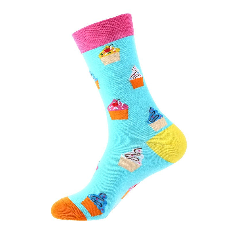 Dessert Socks – Colorful Cupcake Pattern Blue Unisex