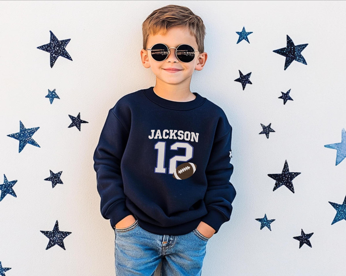 Personalized Kids Football Sweatshirt with Embroidered Name & Age