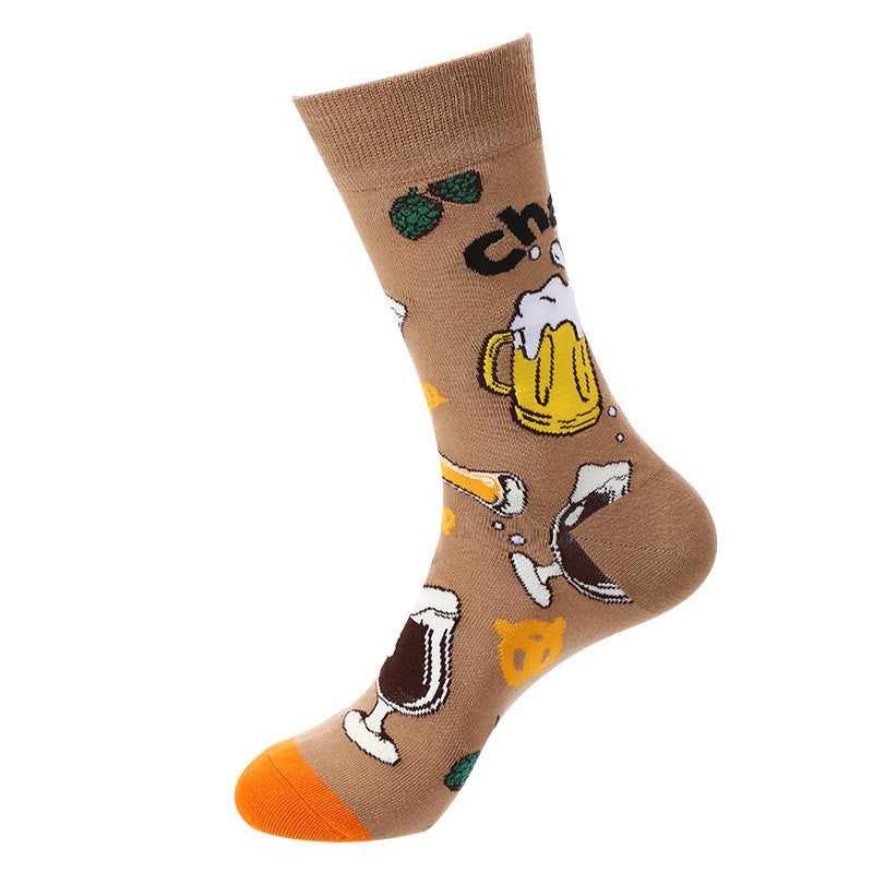 Brown beer and pretzel themed food socks