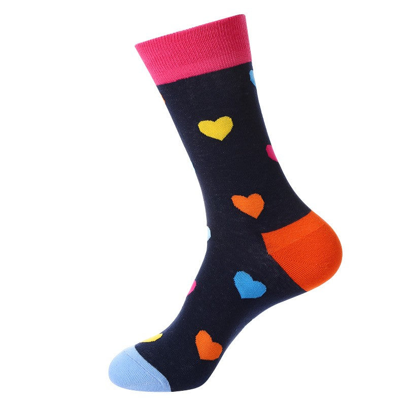 black sock with Colorful heart-patterned