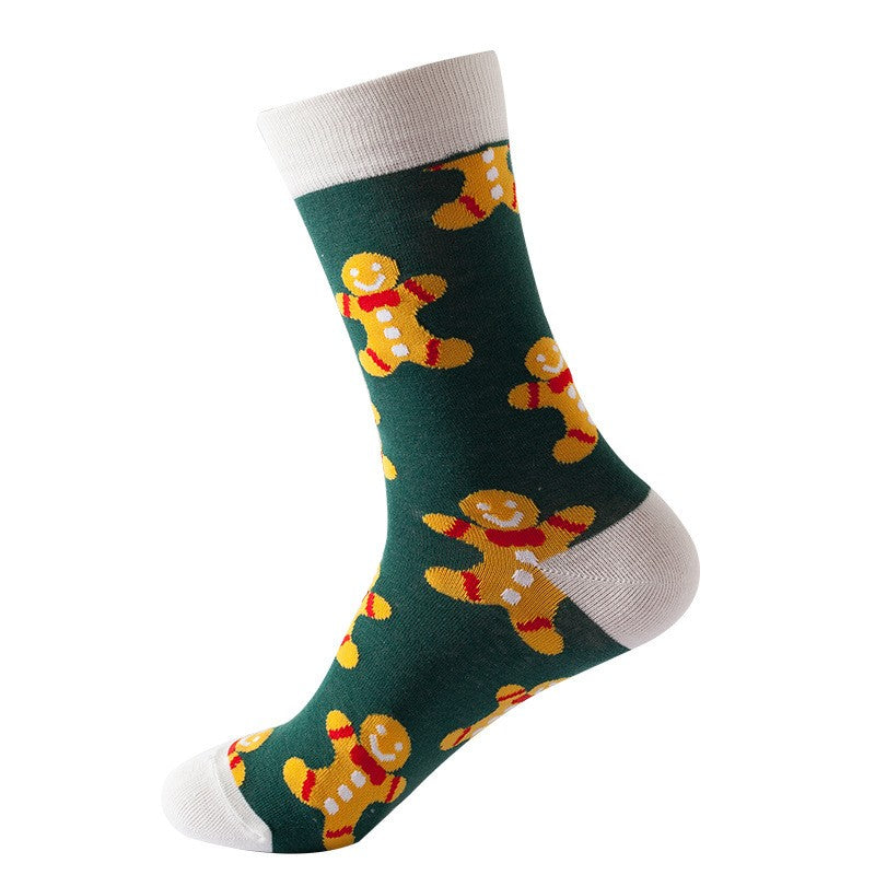Green sock with gingerbread man pattern
