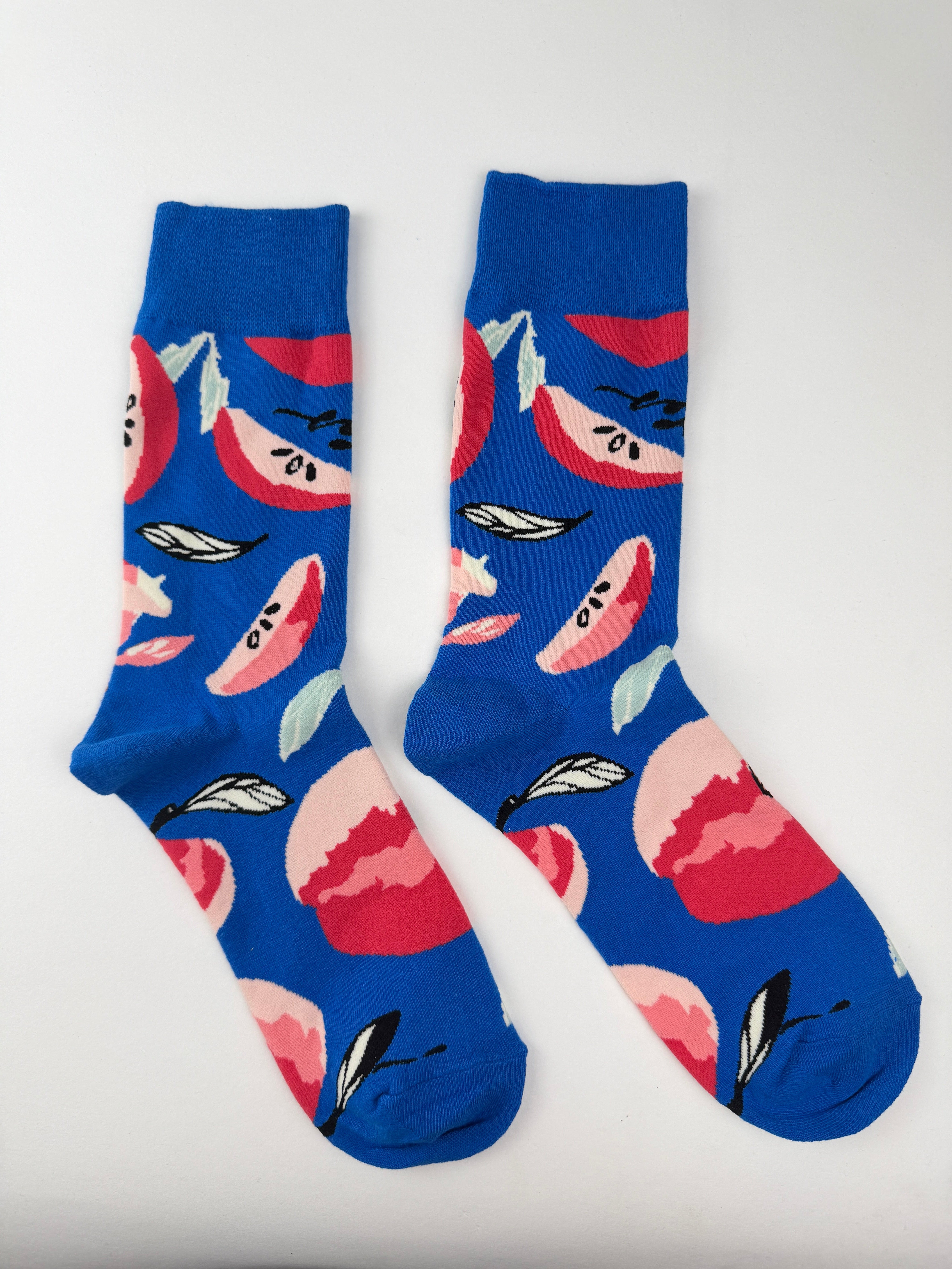Fruit Socks – Red Apple Pattern Blue
