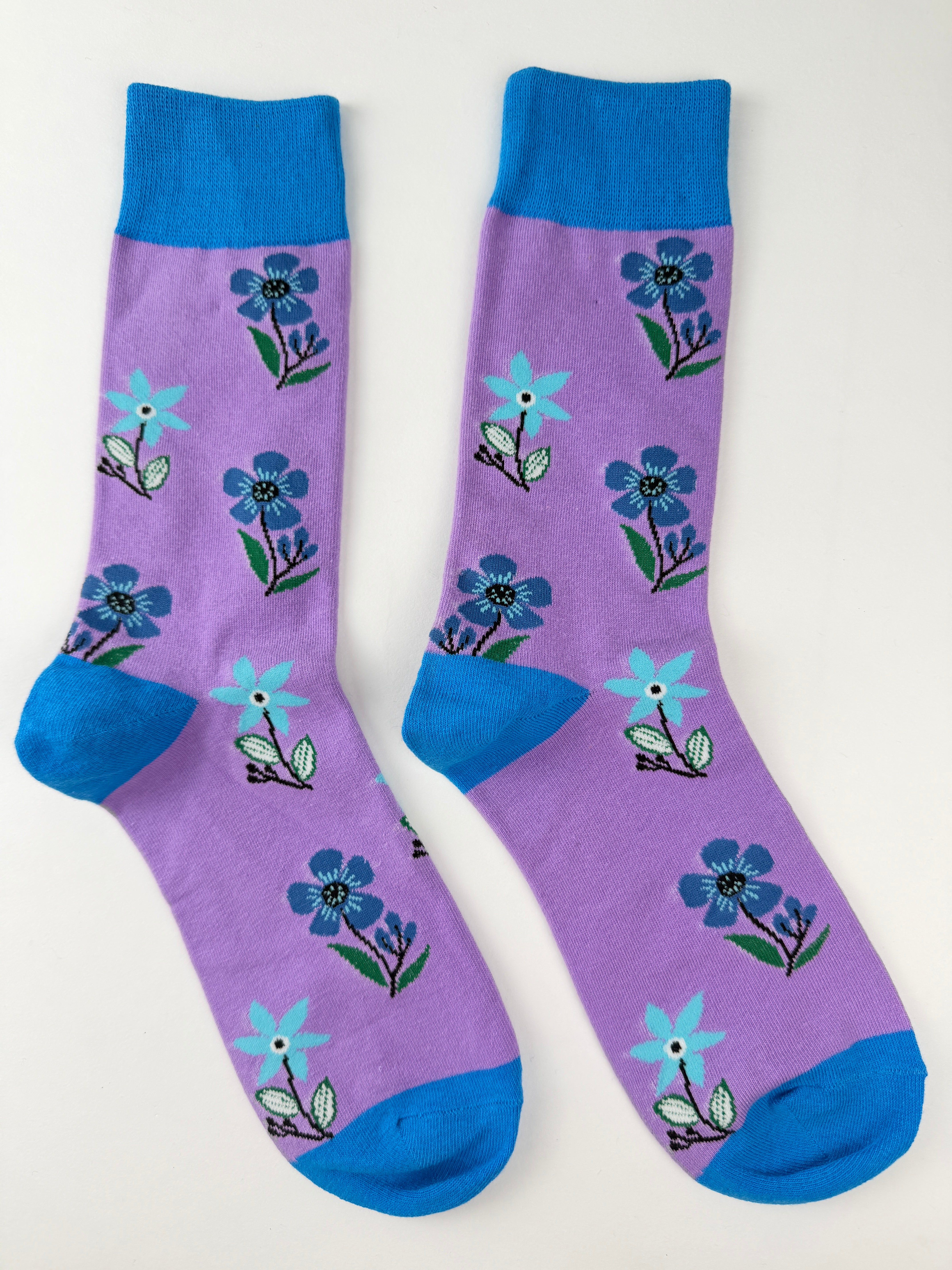 Floral Socks – Blue Wildflower Crew Socks Unisex