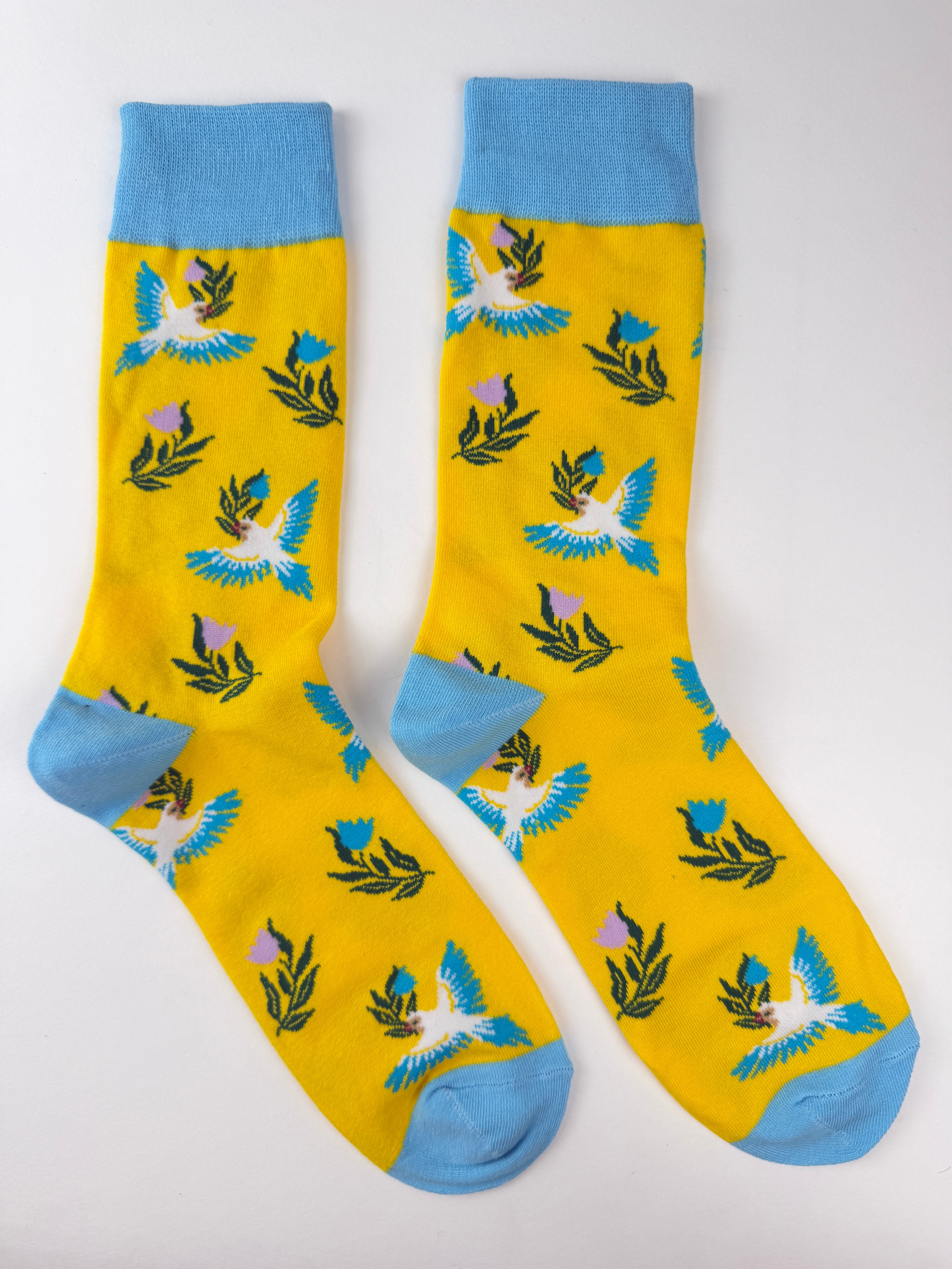 Spring Socks - Flying Bird & Flower Crew Socks