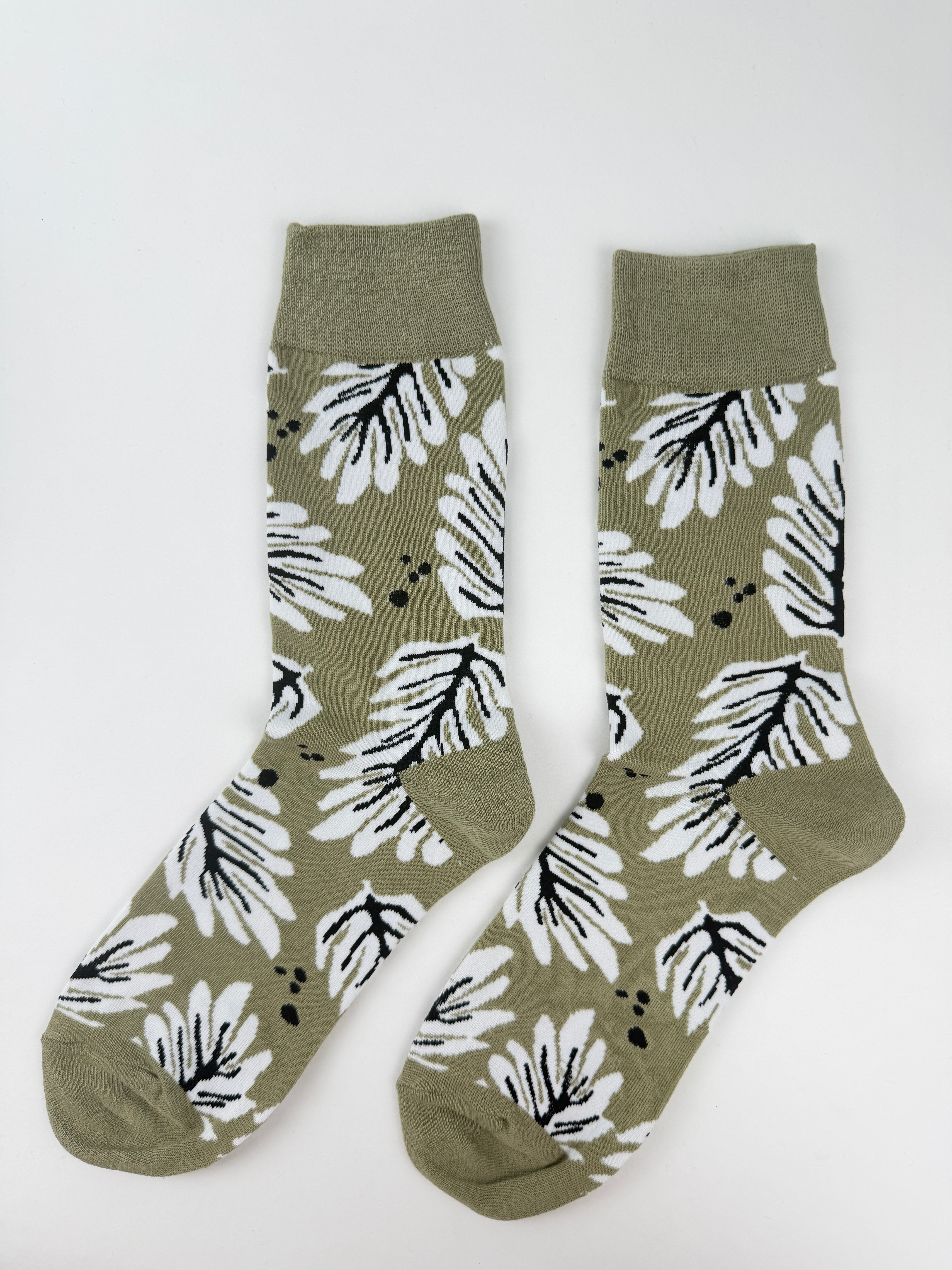 Leaf Socks - Olive Beige Botanical Socks