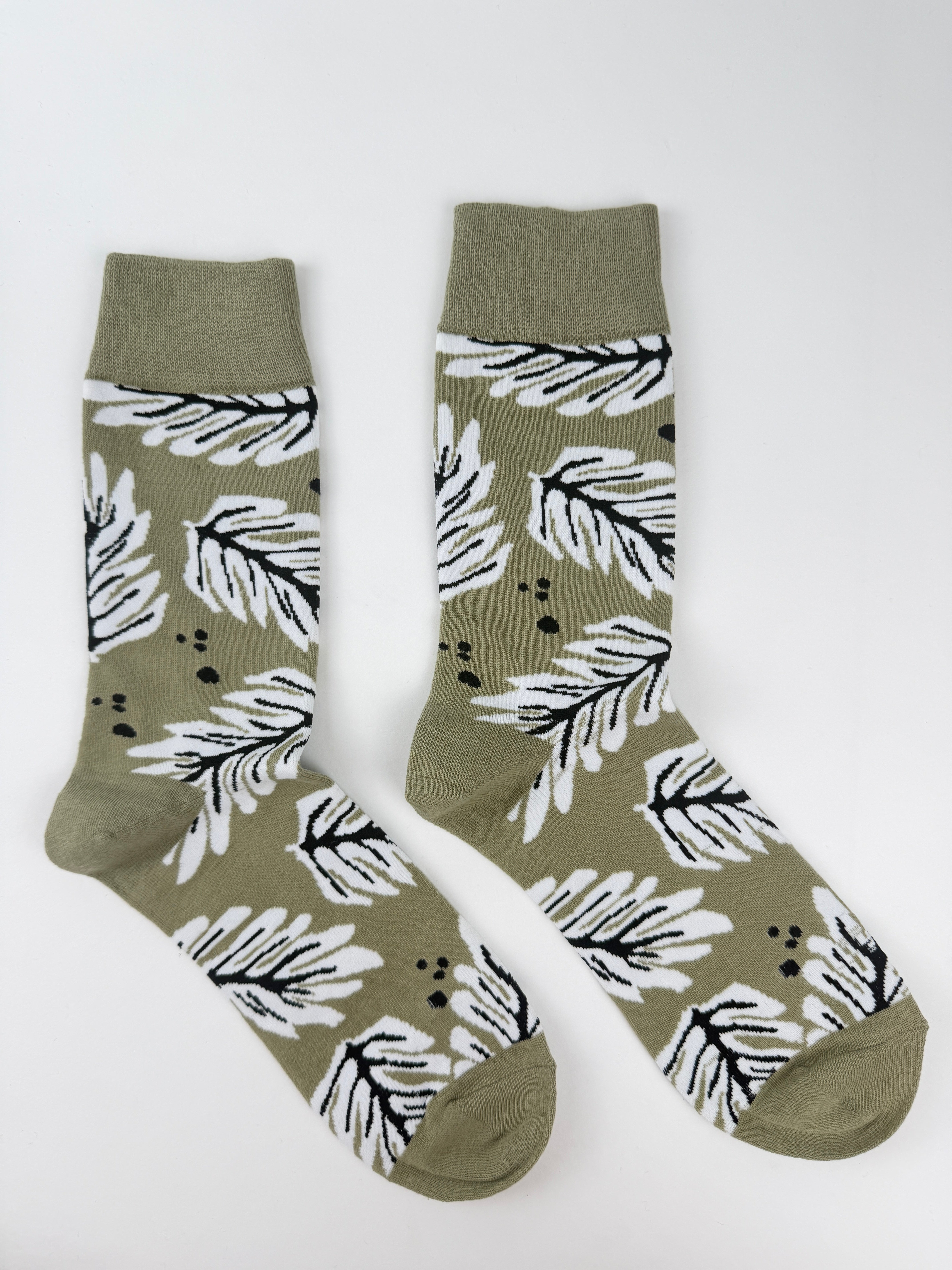 Leaf Socks - Olive Beige Botanical Socks