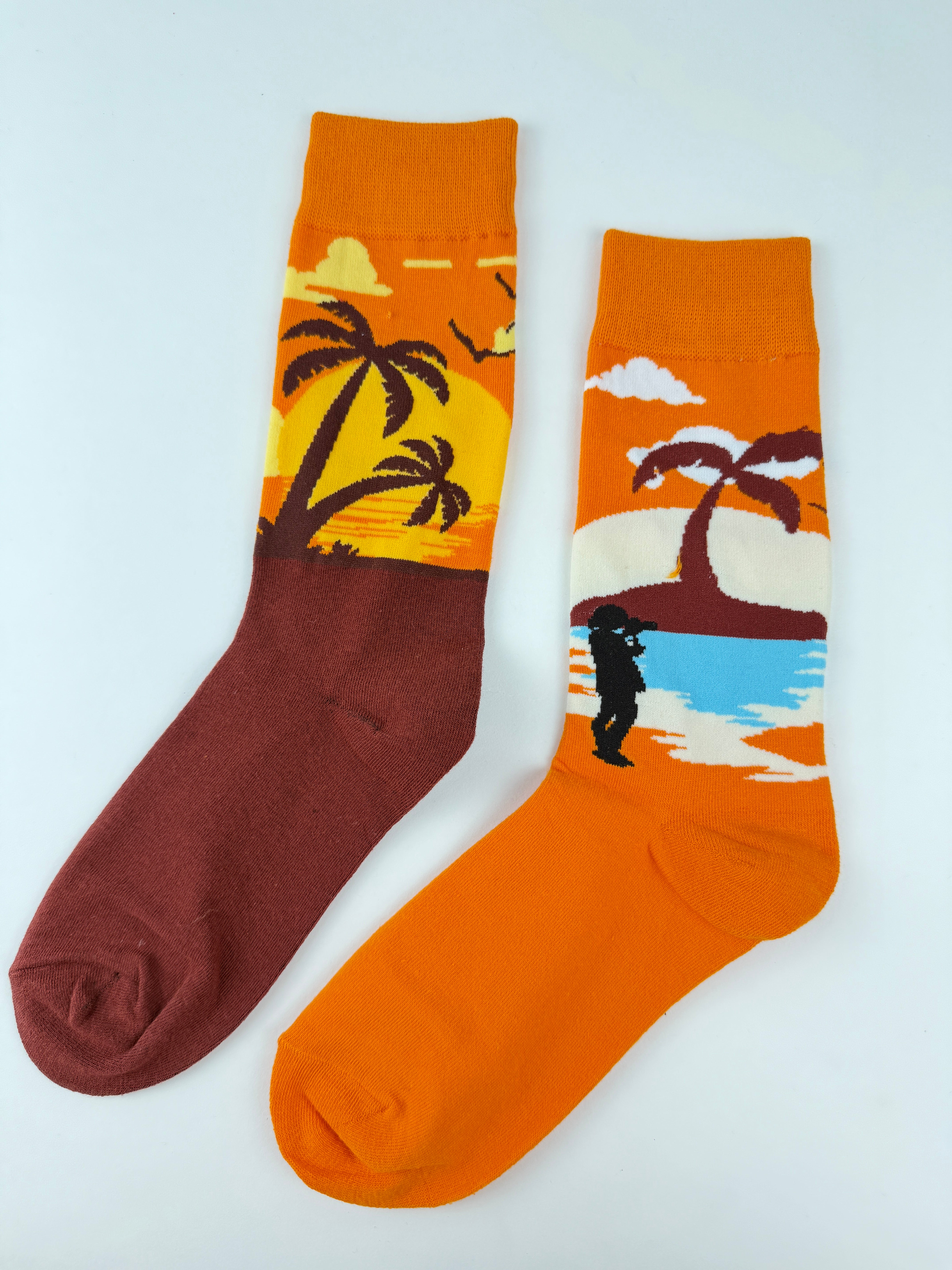 Tropical Sunset Beach Palm Tree Crew Socks