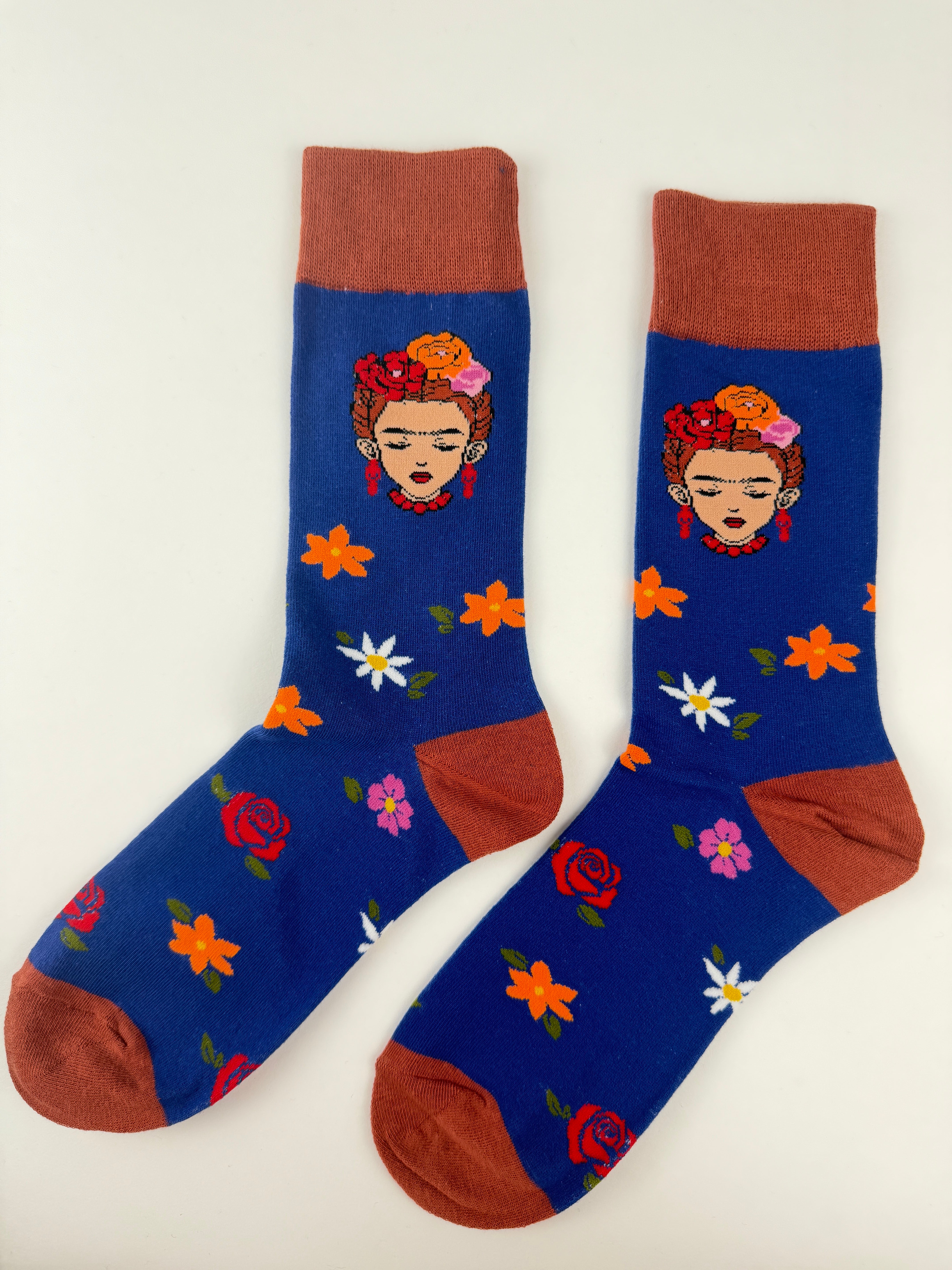 Mexican Artist Portrait Floral Crew Socks Unisex
