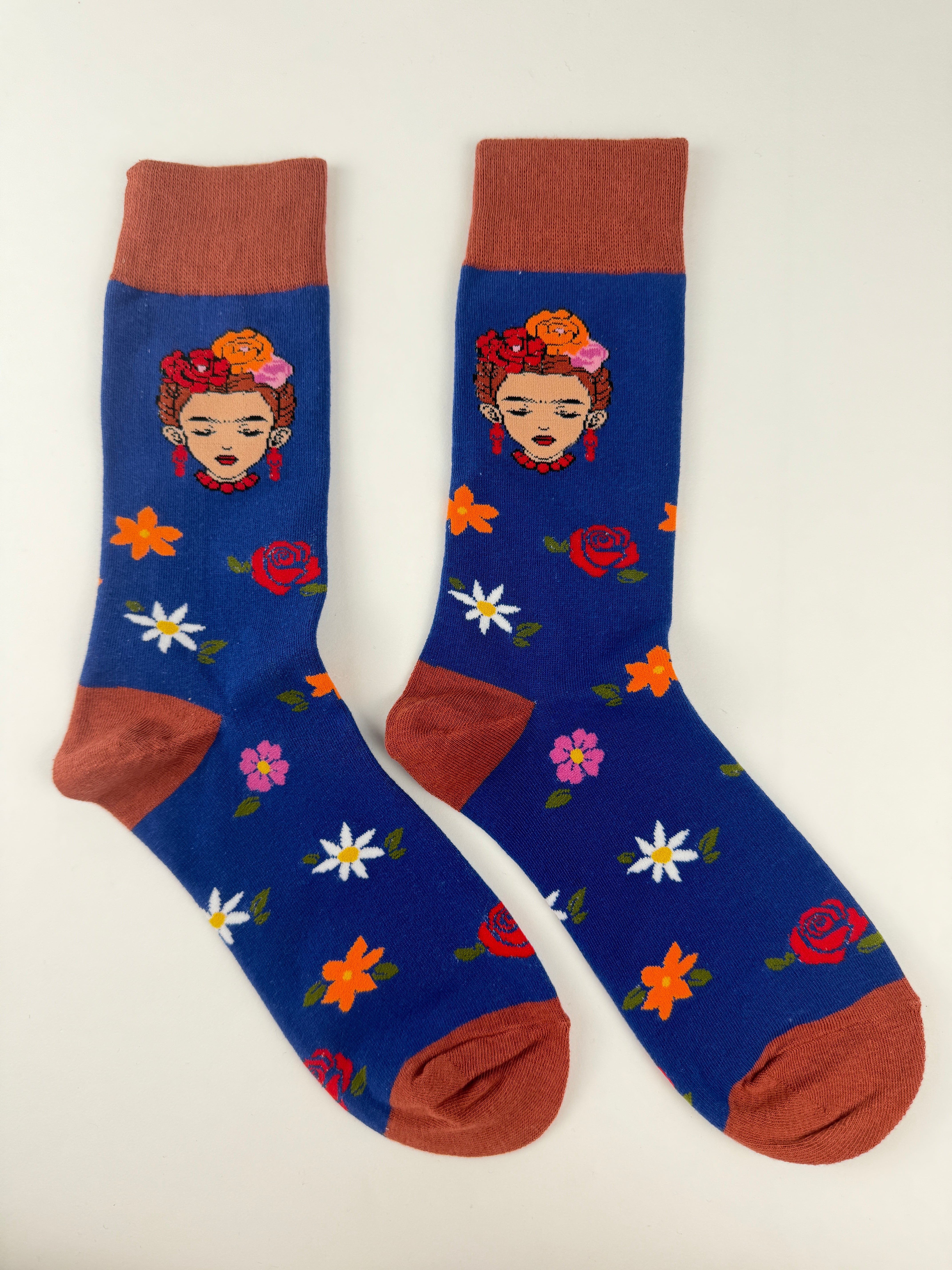 Mexican Artist Portrait Floral Crew Socks Unisex