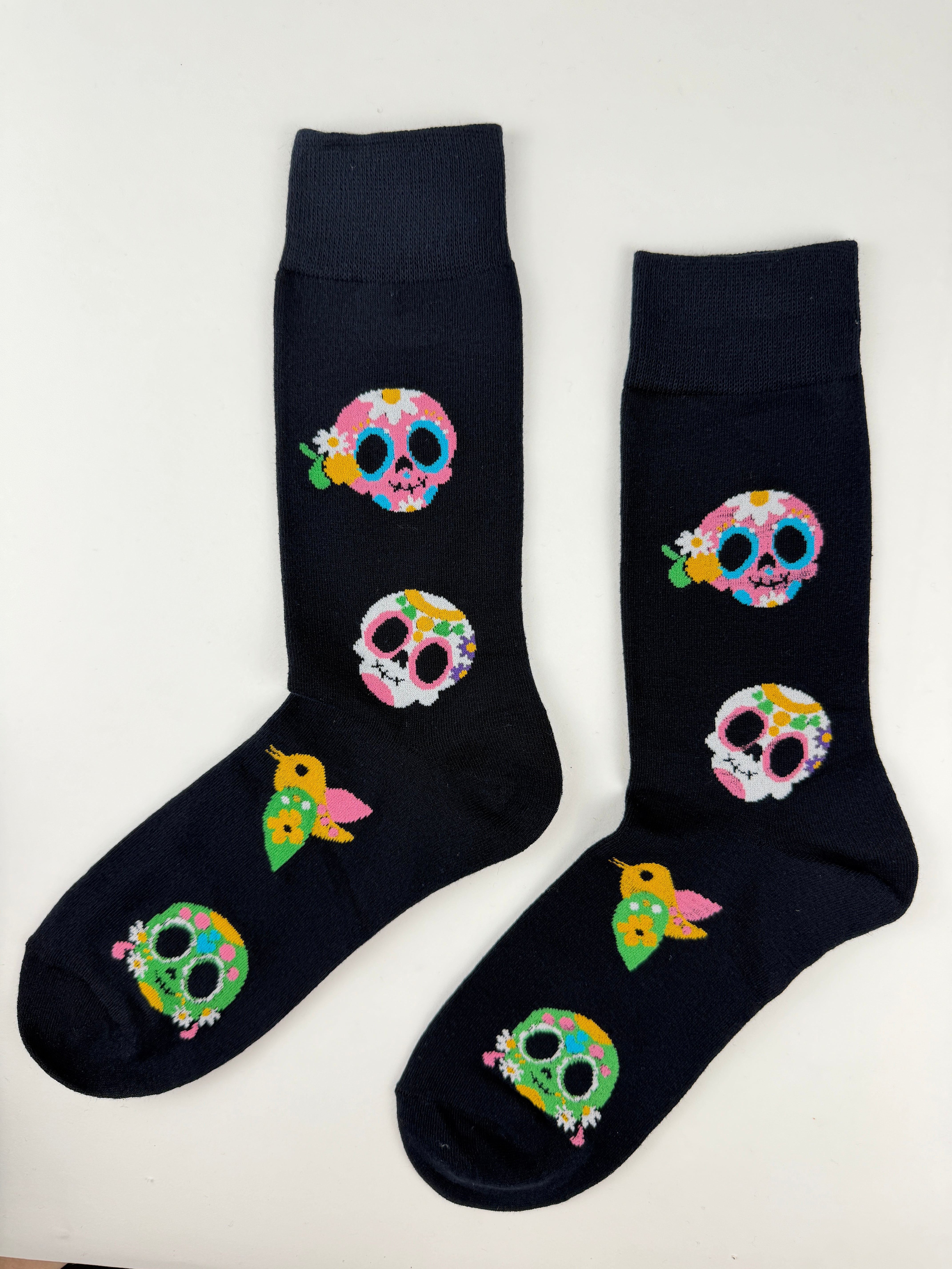 Day of the Dead Sugar Skull & Floral Bird Socks
