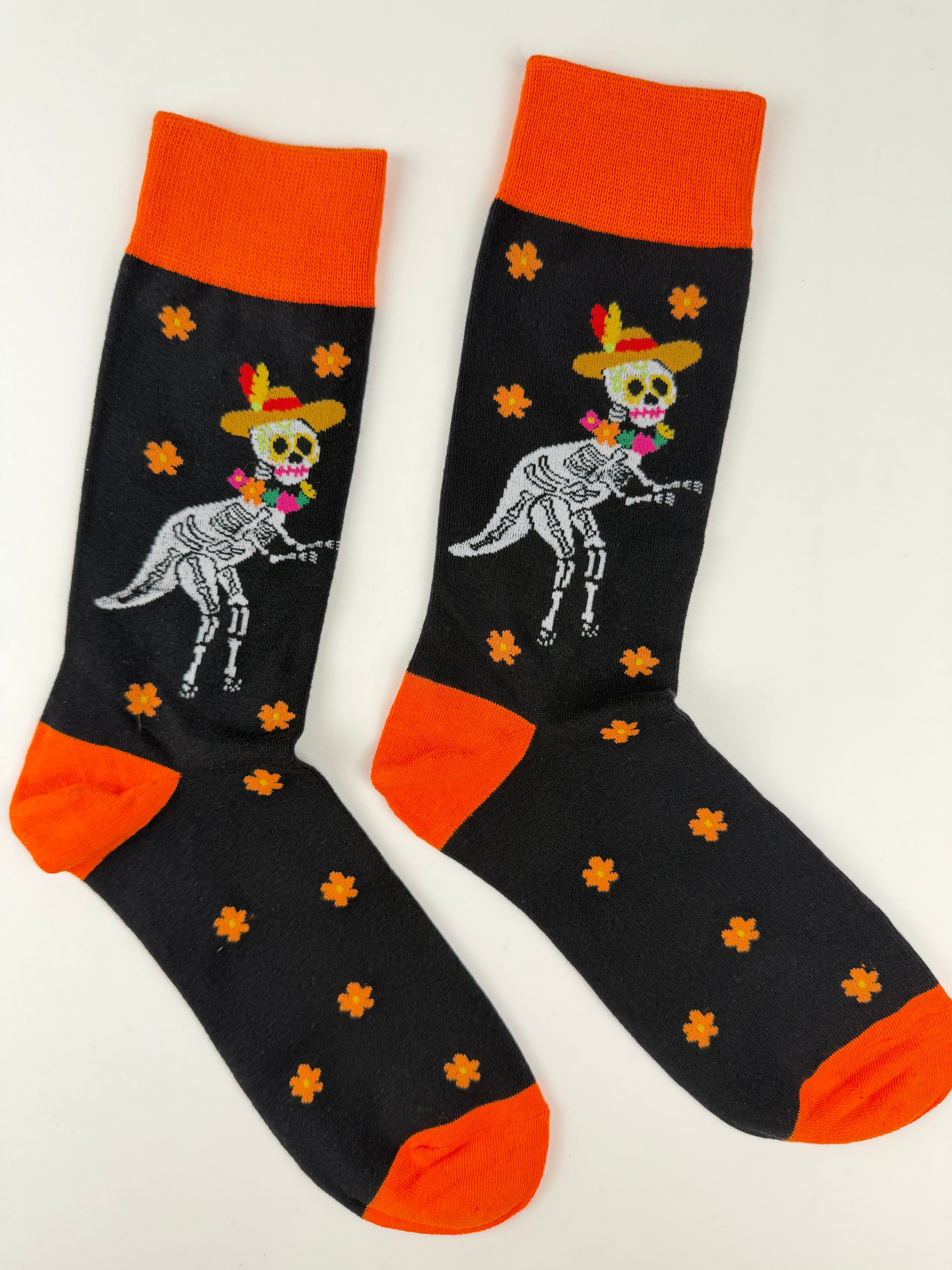 Day of the Dead Skeleton Dinosaur Crew Socks