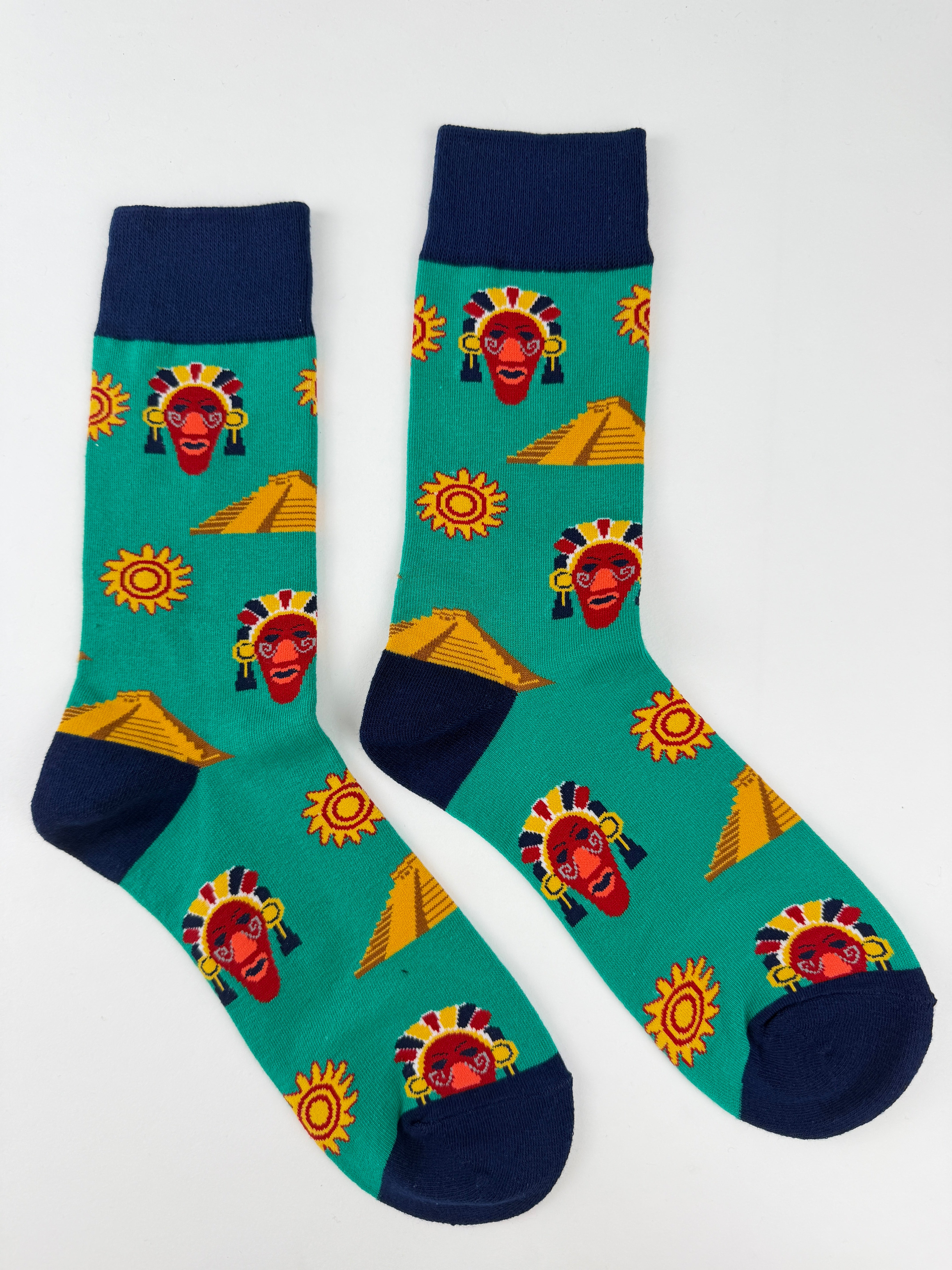 Aztec Warrior Mask & Pyramid Crew Socks Unisex