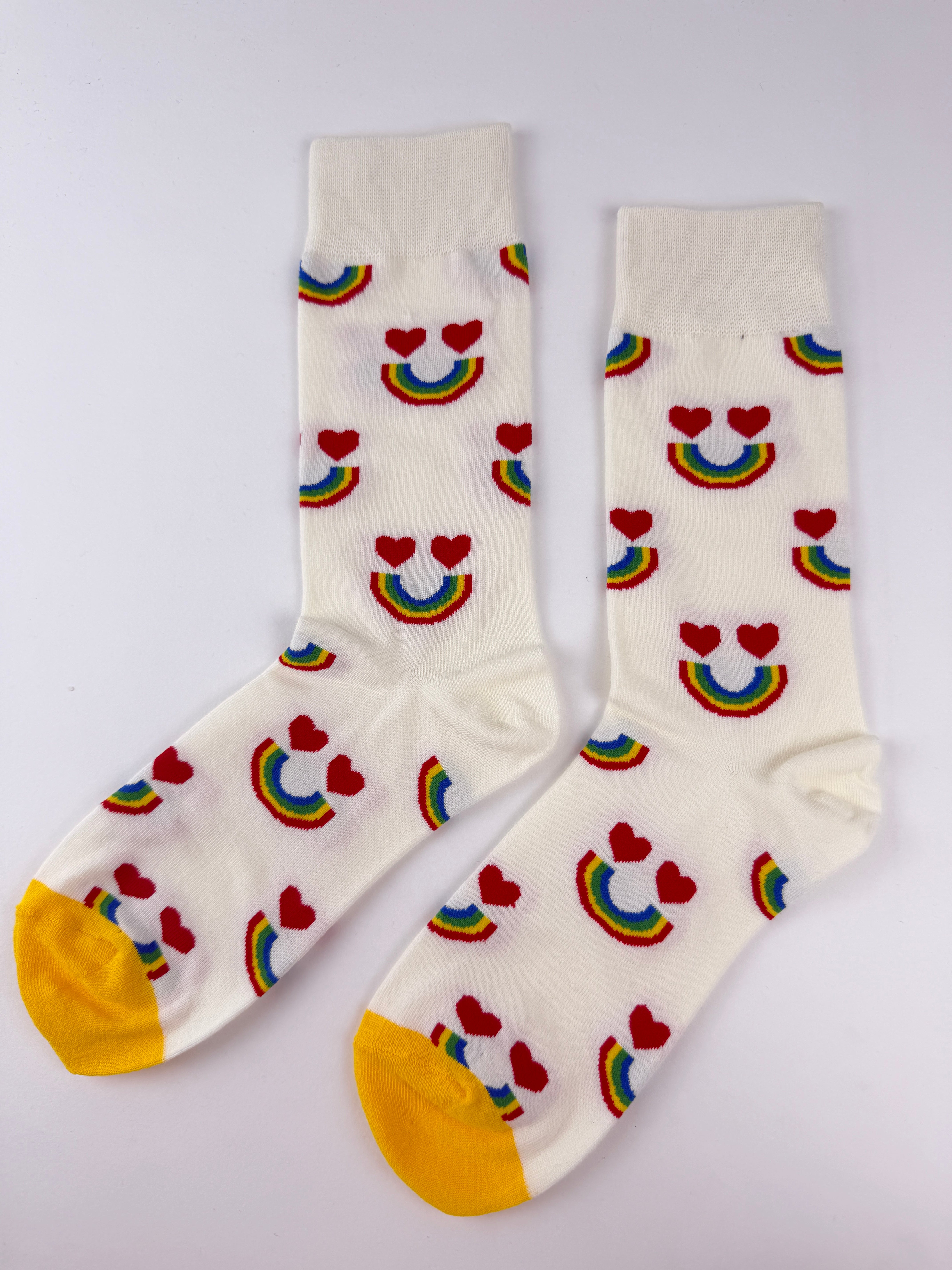 Rainbow Heart Smiley Crew Socks