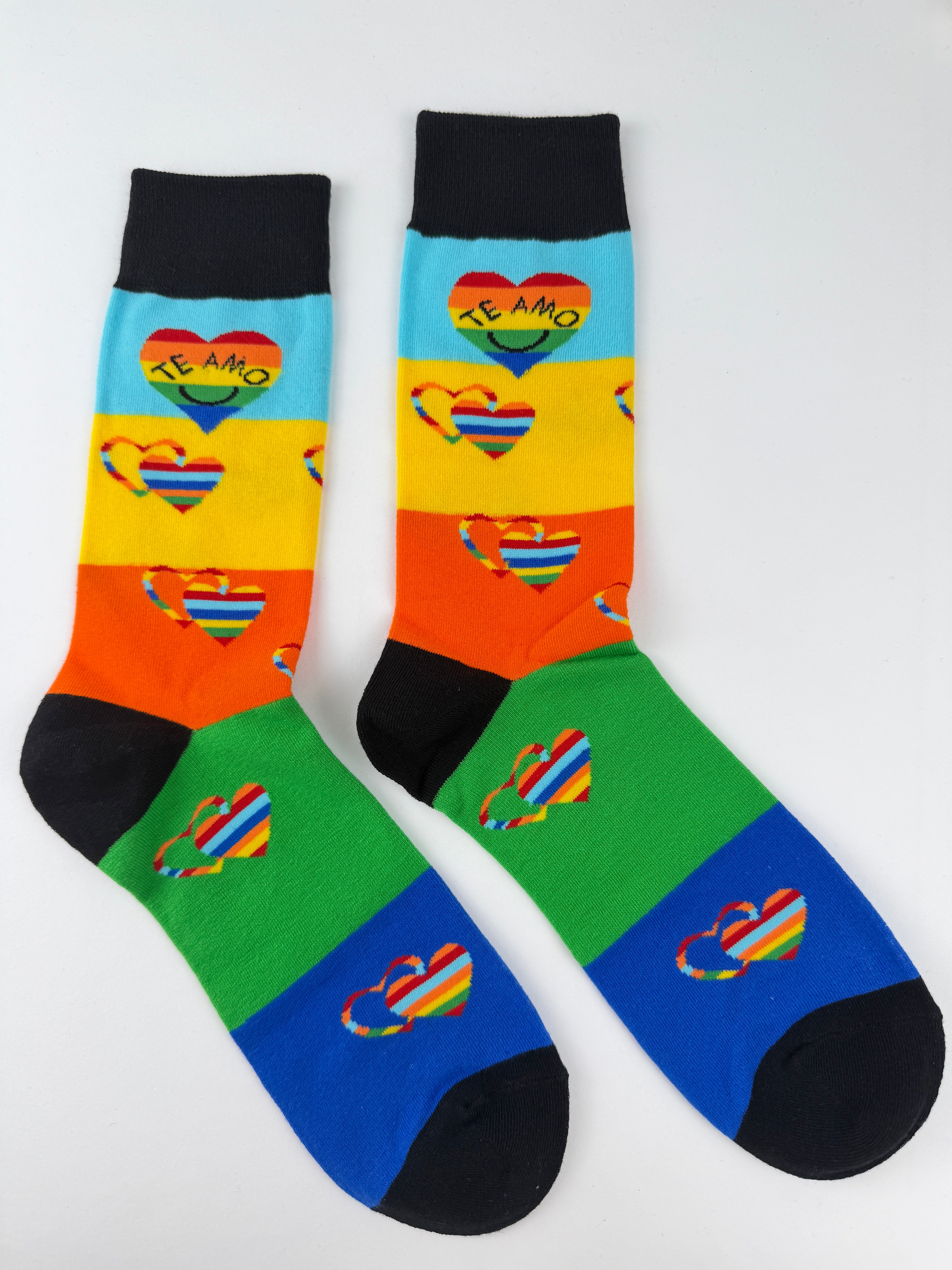 Valentine’s Socks – Te Amo Rainbow Heart Crew Socks Unisex