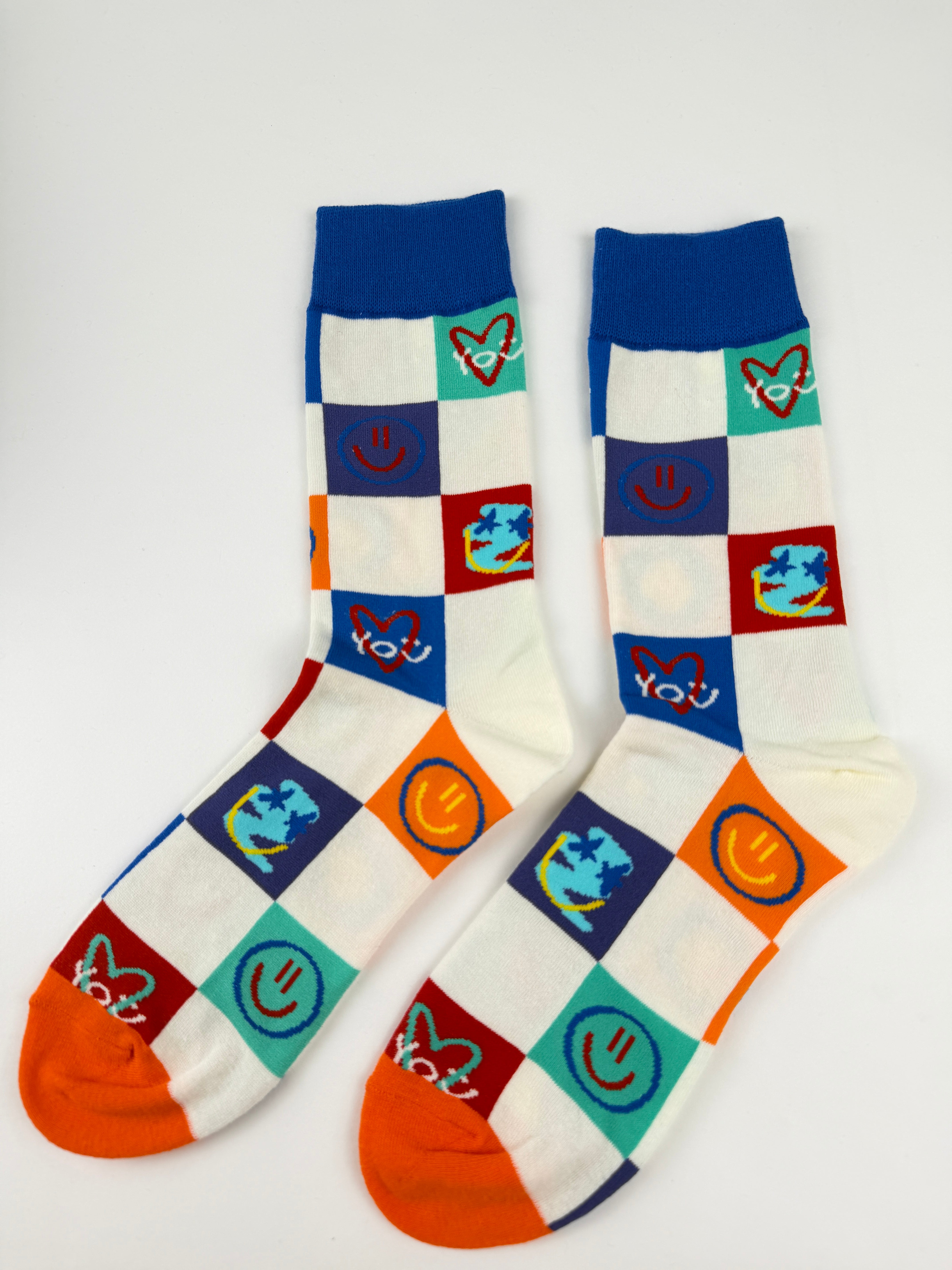 Valentine’s Socks – Checkerboard Hearts & Smiley Crew Socks Unisex