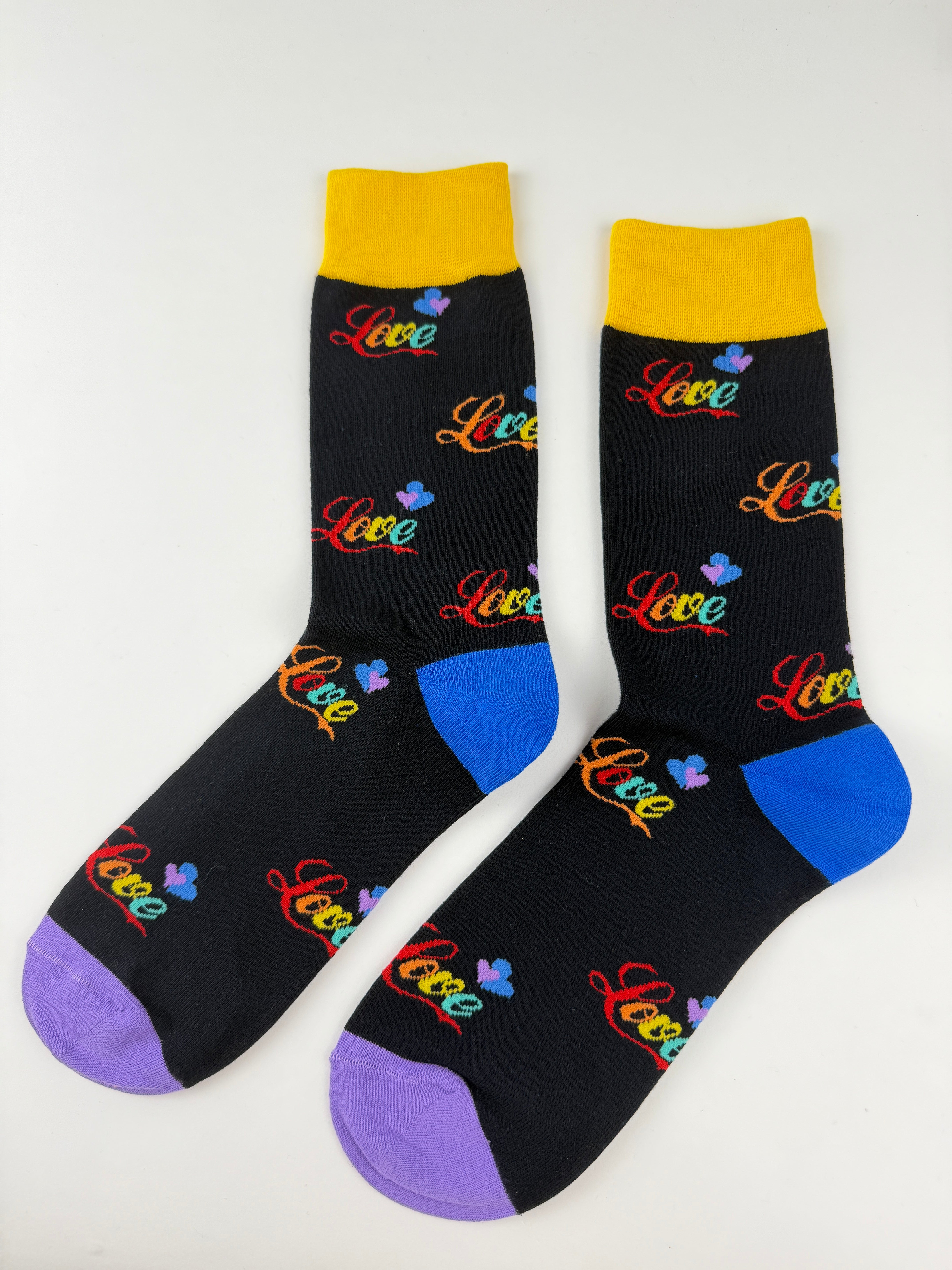 Valentine’s Socks – Love Script Rainbow Heart Crew Socks Unisex