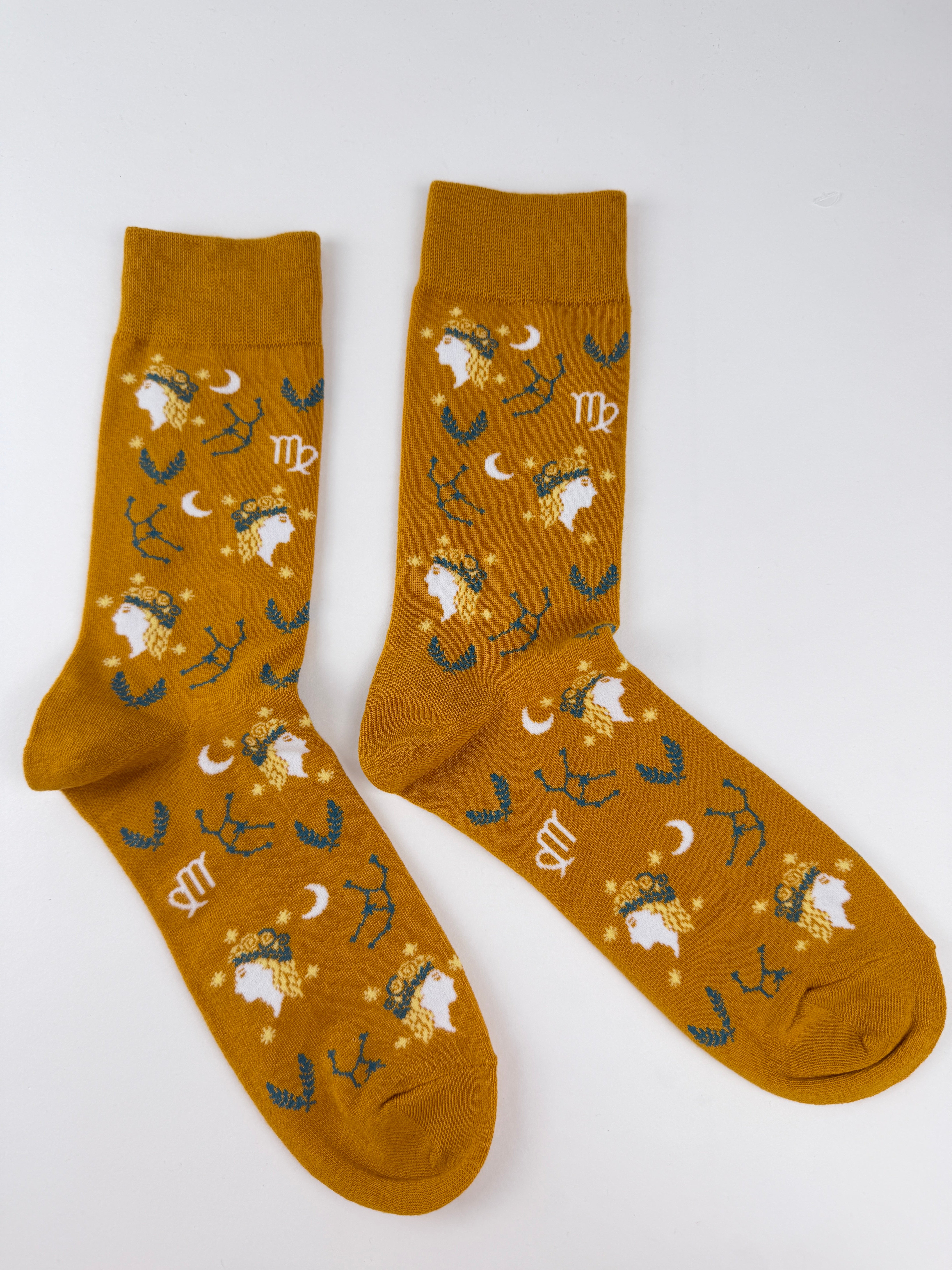 Constellation – Virgo Zodiac Goddess Socks Mustard
