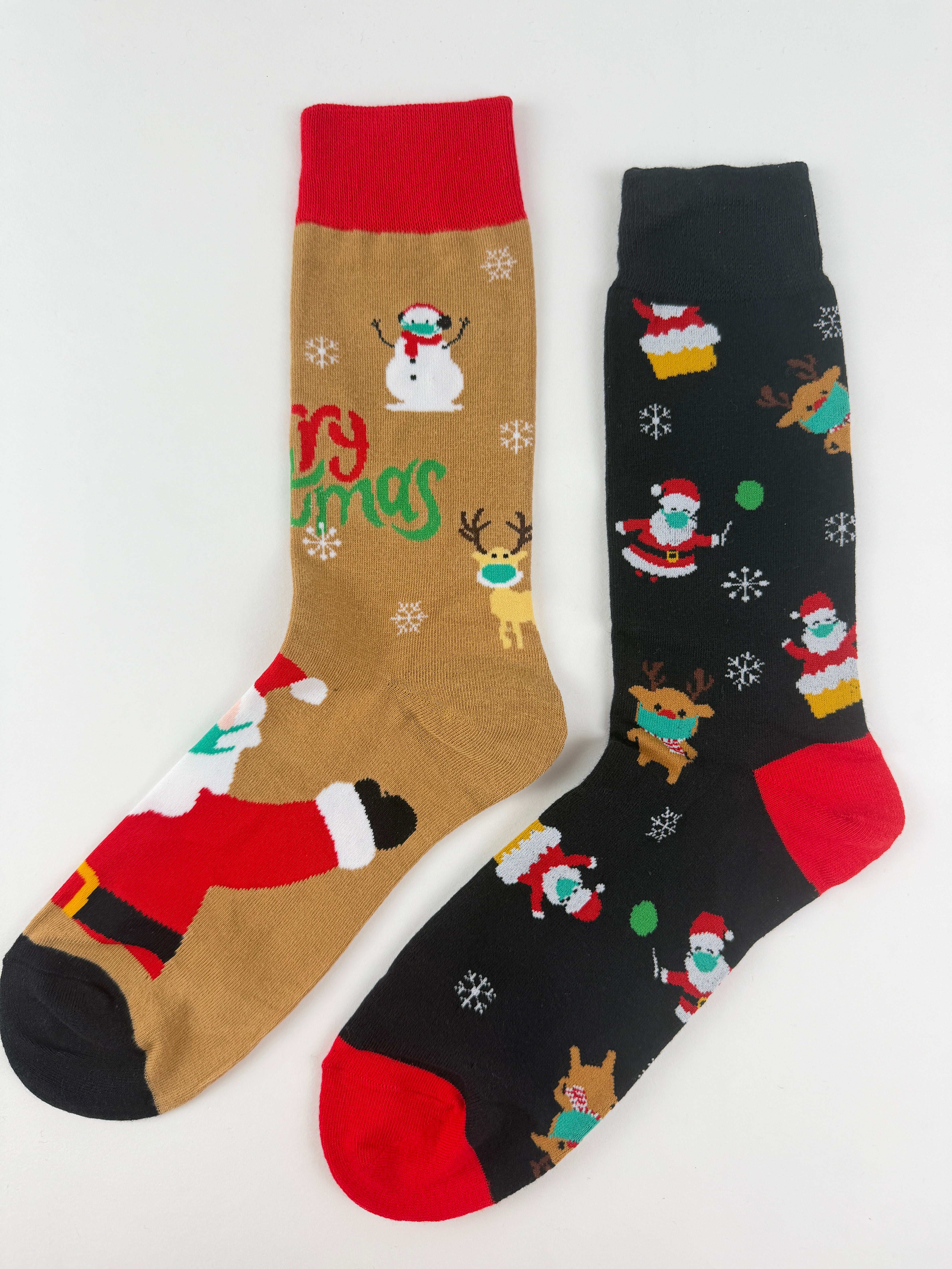Funny Christmas Socks – Santa & Reindeer with Masks