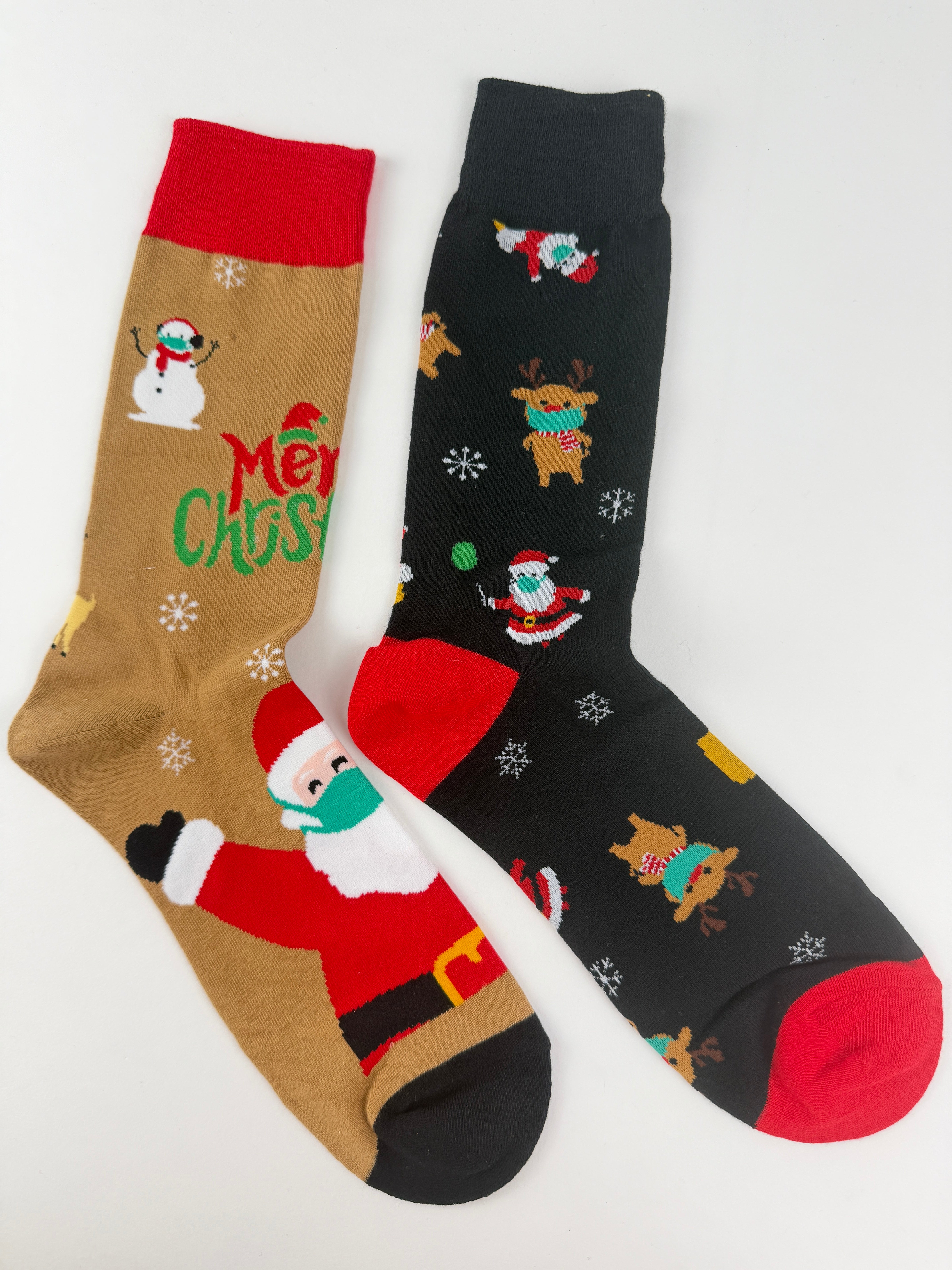 Funny Christmas Socks – Santa & Reindeer with Masks