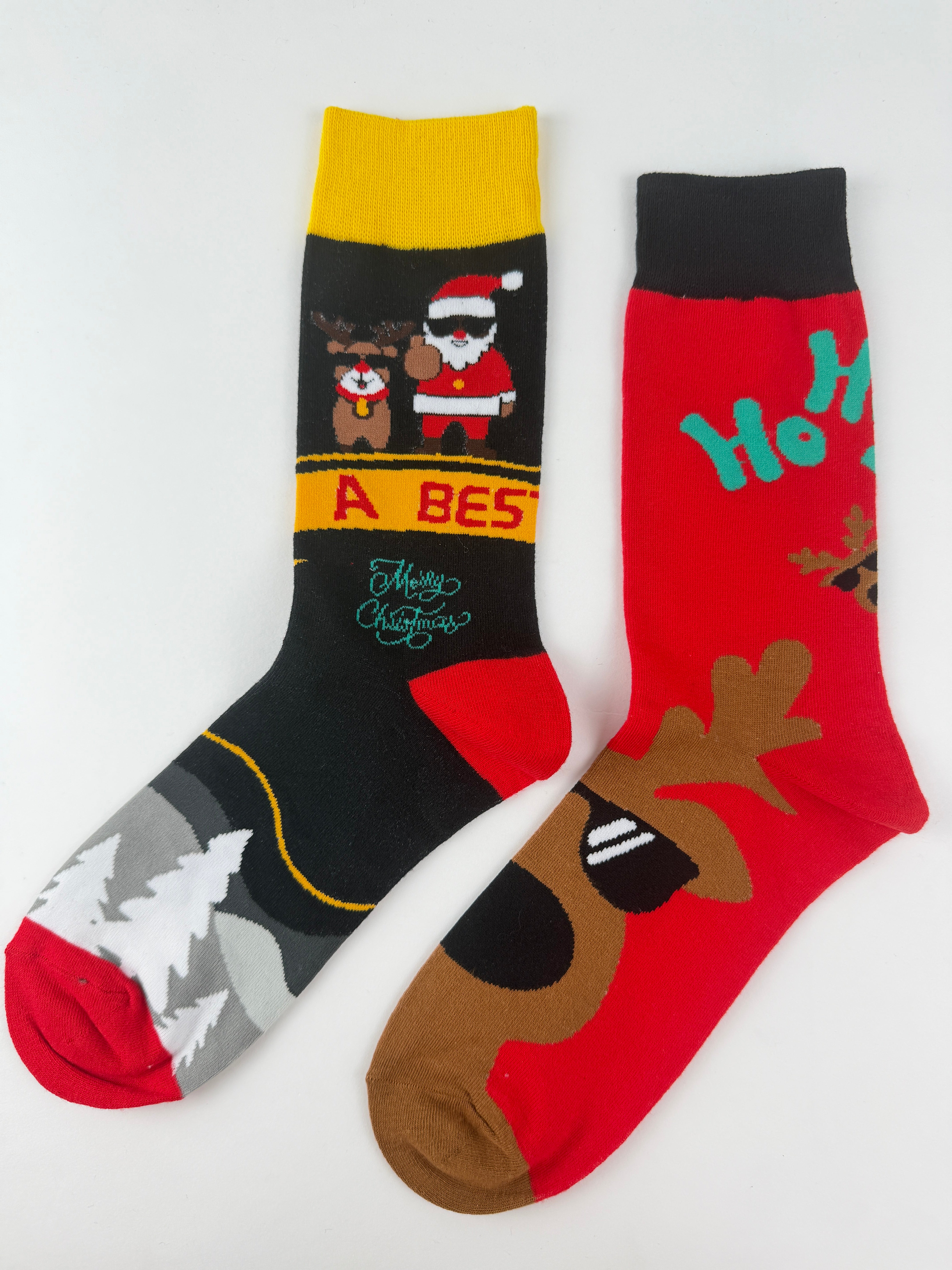 Funny Christmas Socks – Mismatched Santa & Reindeer Design