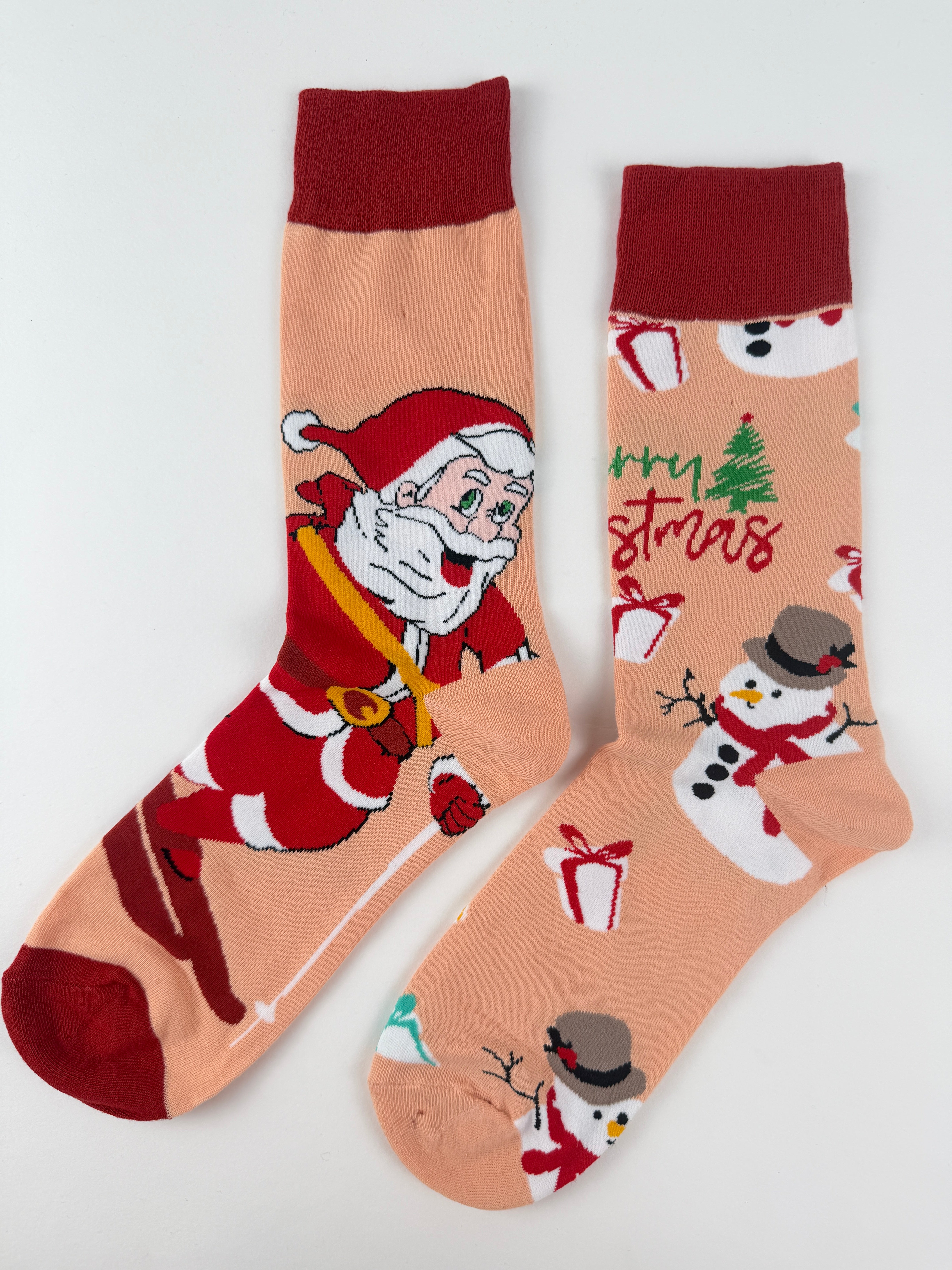 Funny Christmas Socks – Santa Climbing & Snowman Gift Print