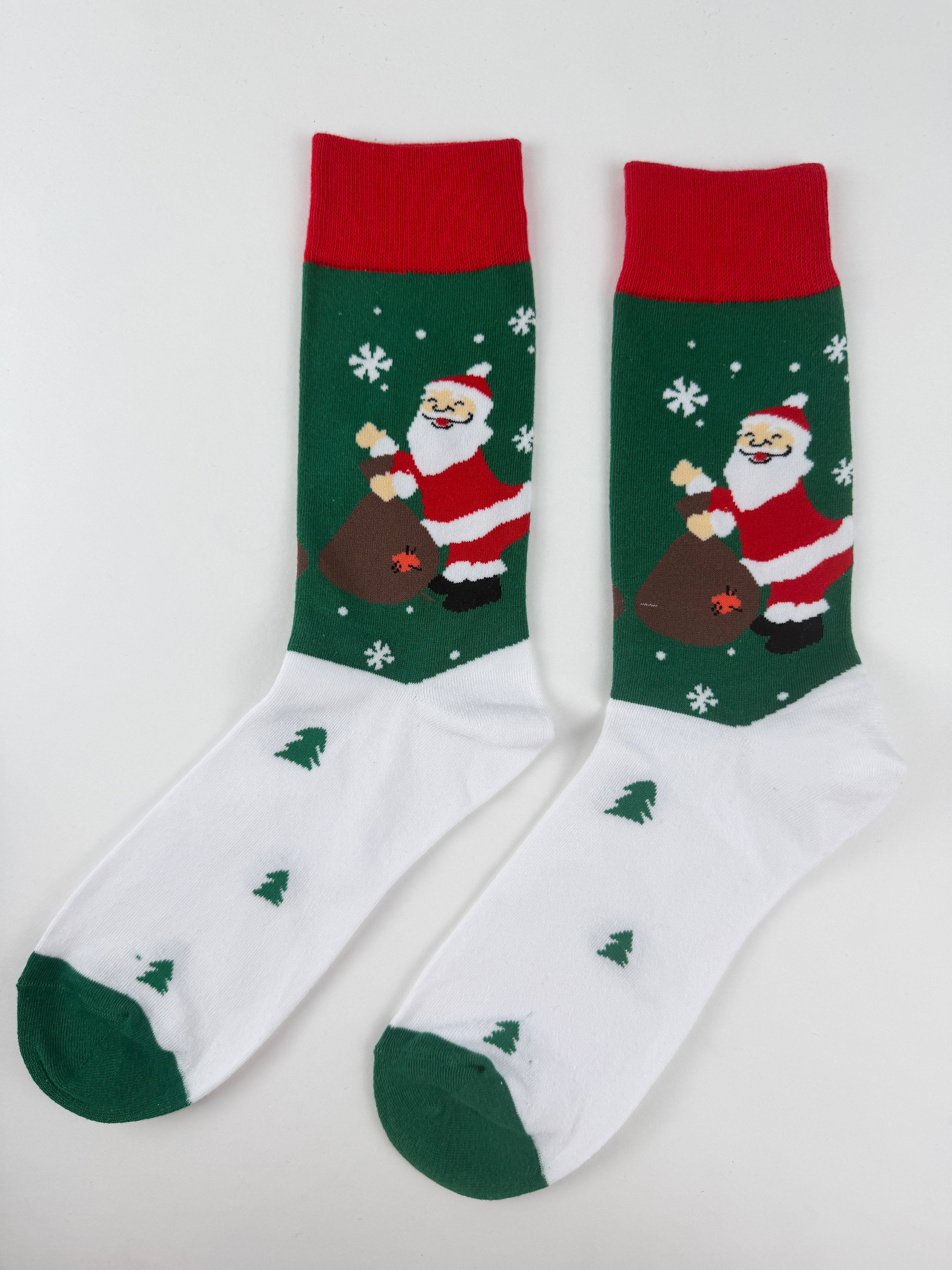 Santa Gift Bag Socks – Red, Green & White Christmas Crew