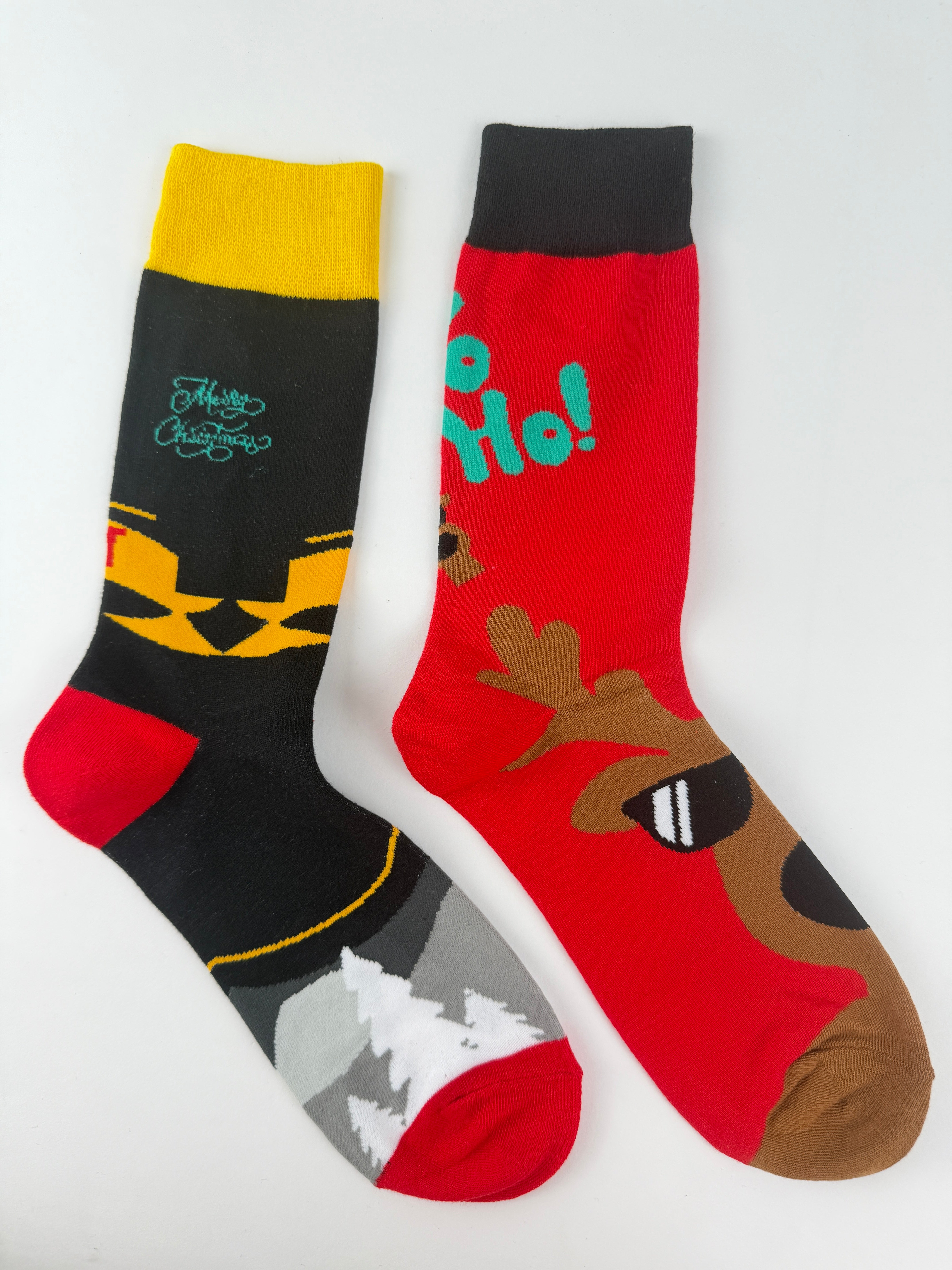 Funny Christmas Socks – Mismatched Santa & Reindeer Design