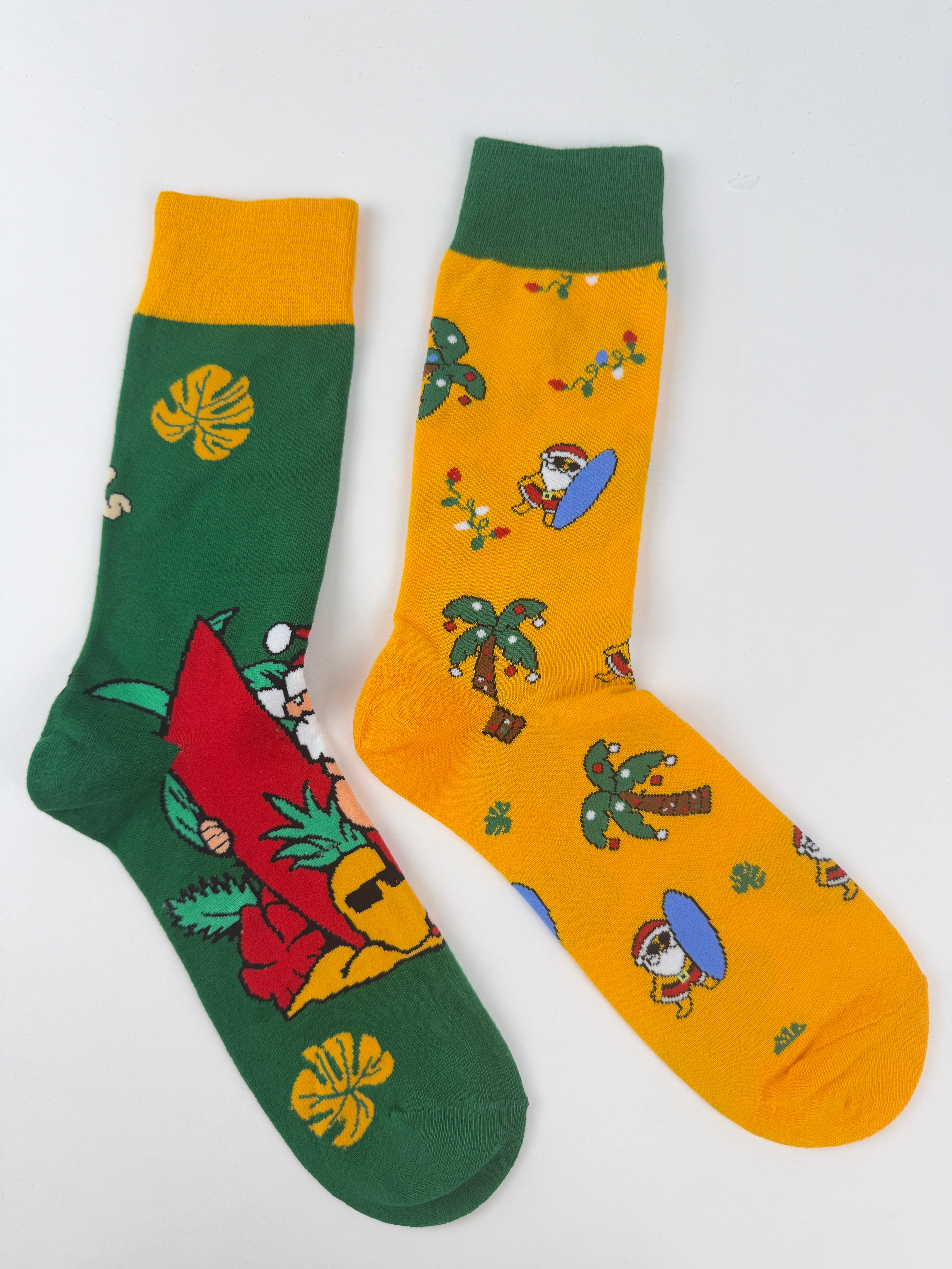Christmas in July Socks – Tropical Santa & Surf Print