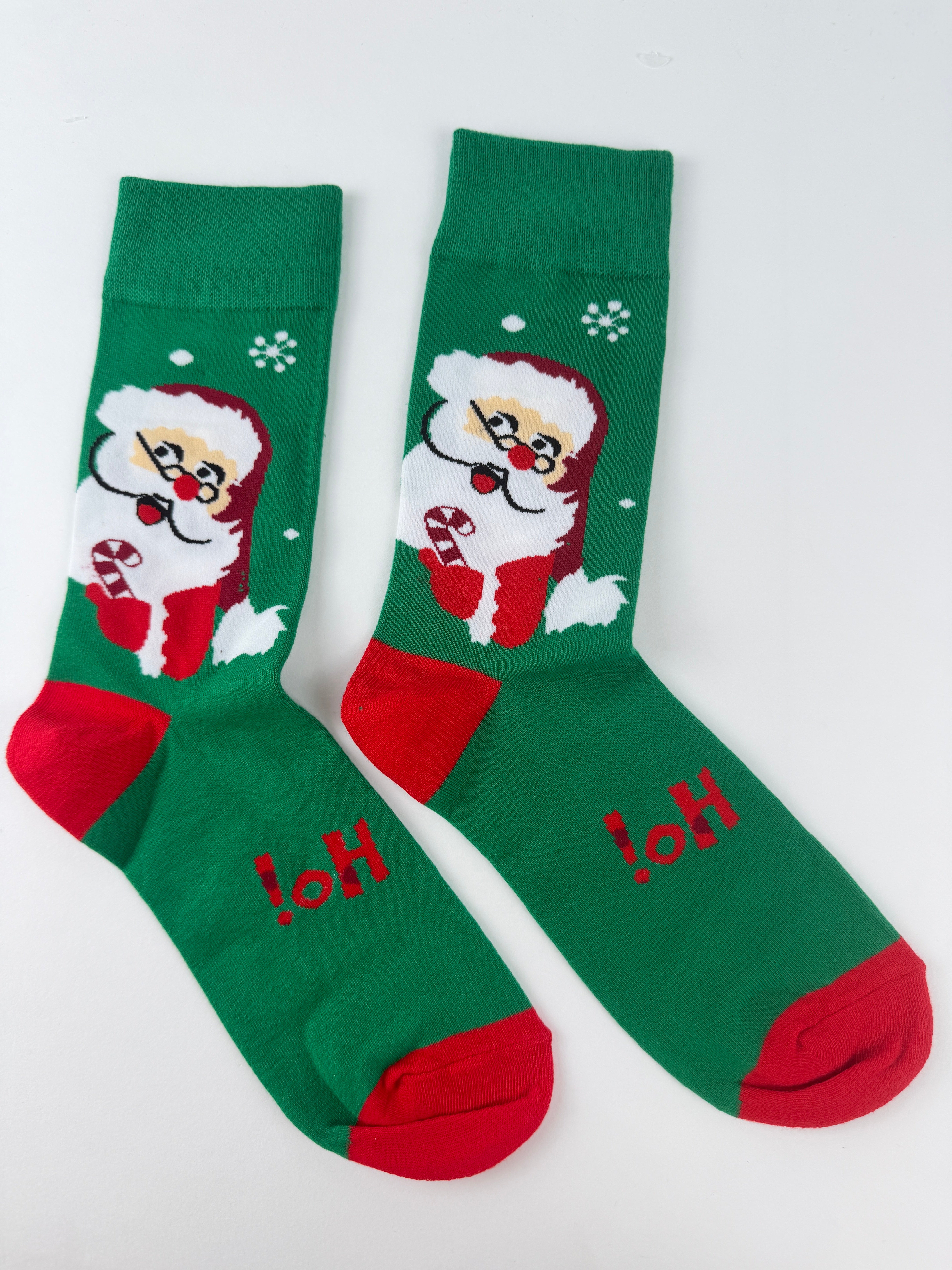 Ho Ho Ho Santa Socks – Green & Red Christmas Crew