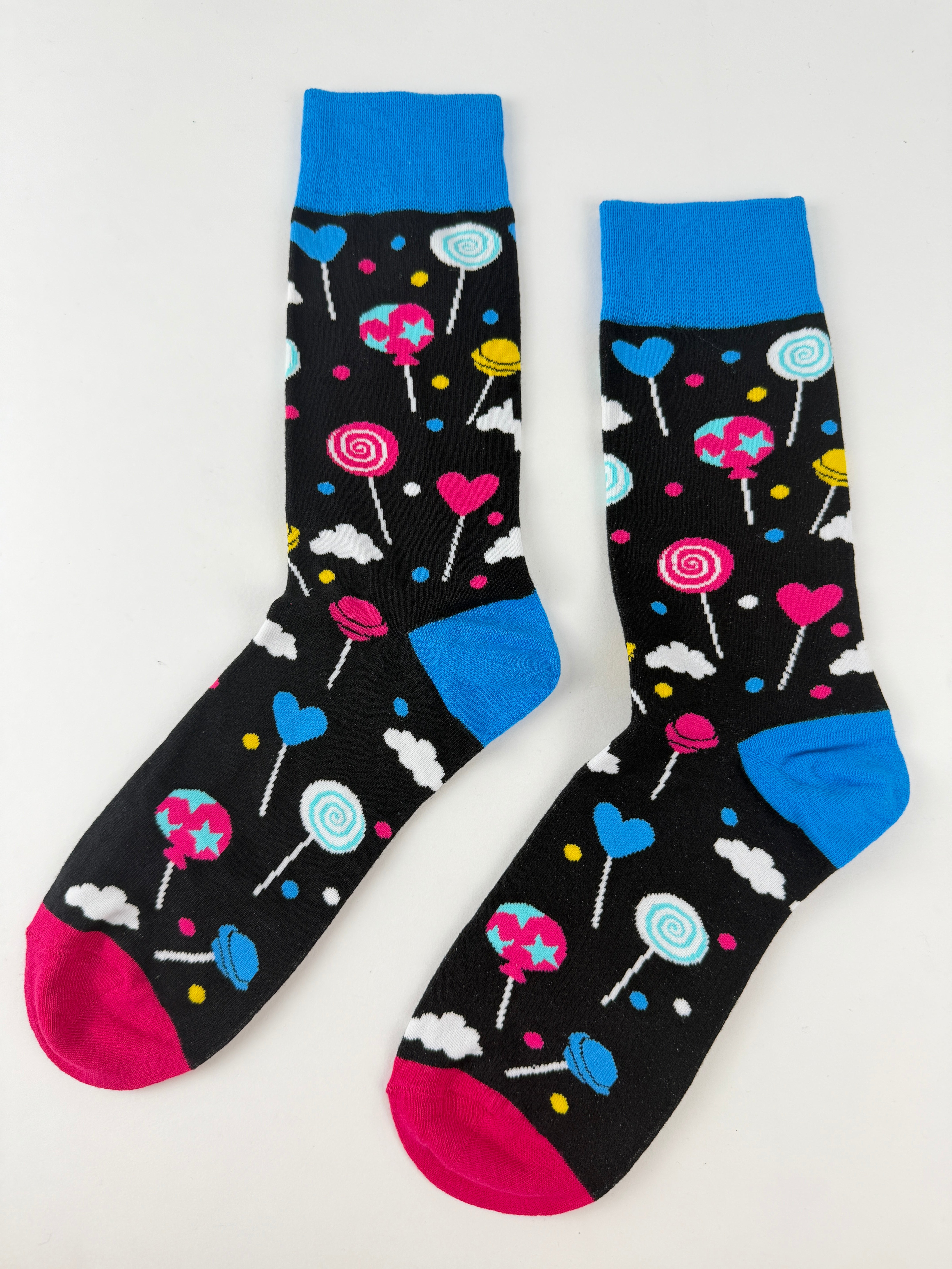 Dessert Socks – Colorful Lollipop Pattern Black