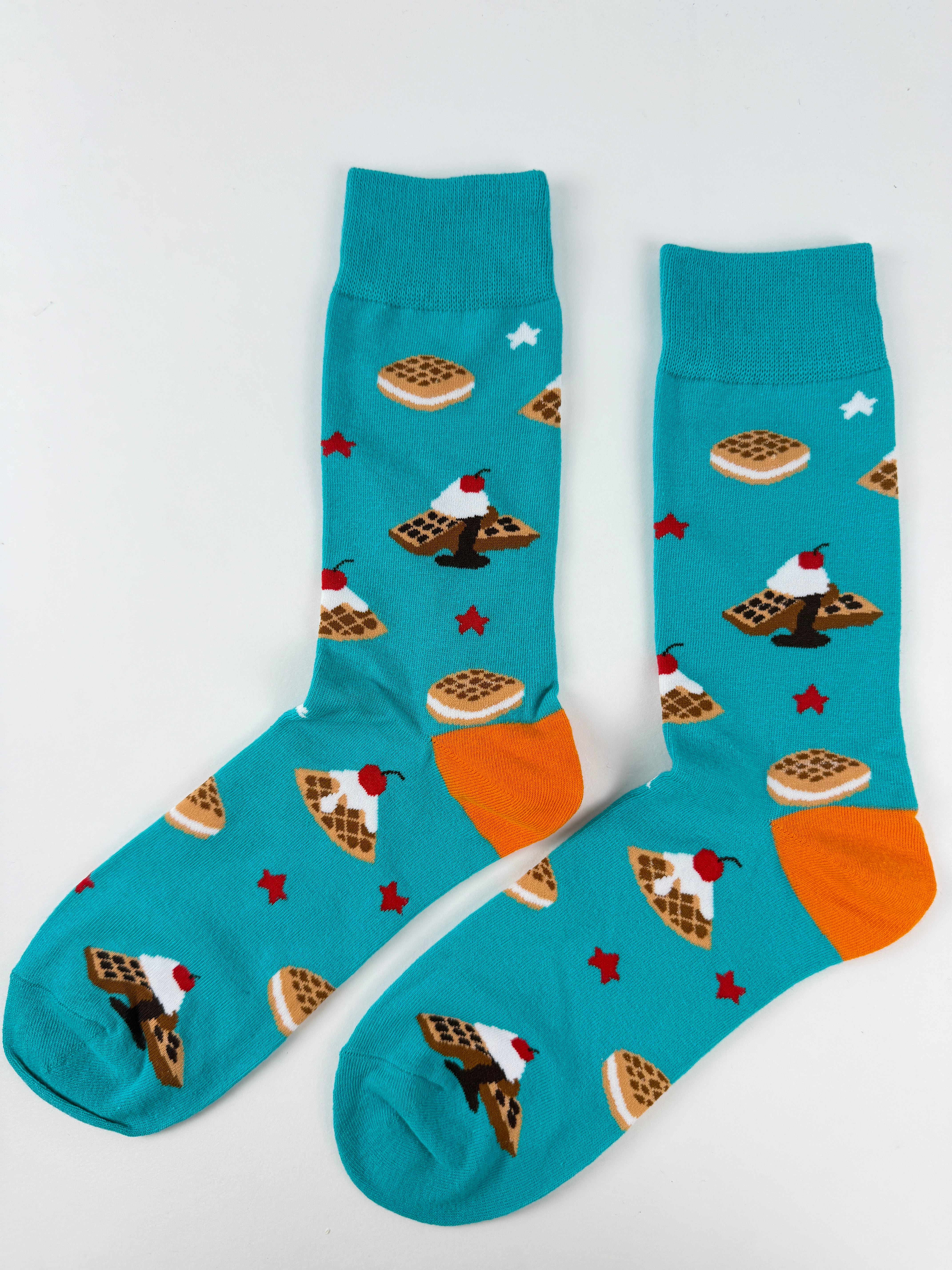 Dessert Socks – Turquoise Waffles & Ice Cream Pattern
