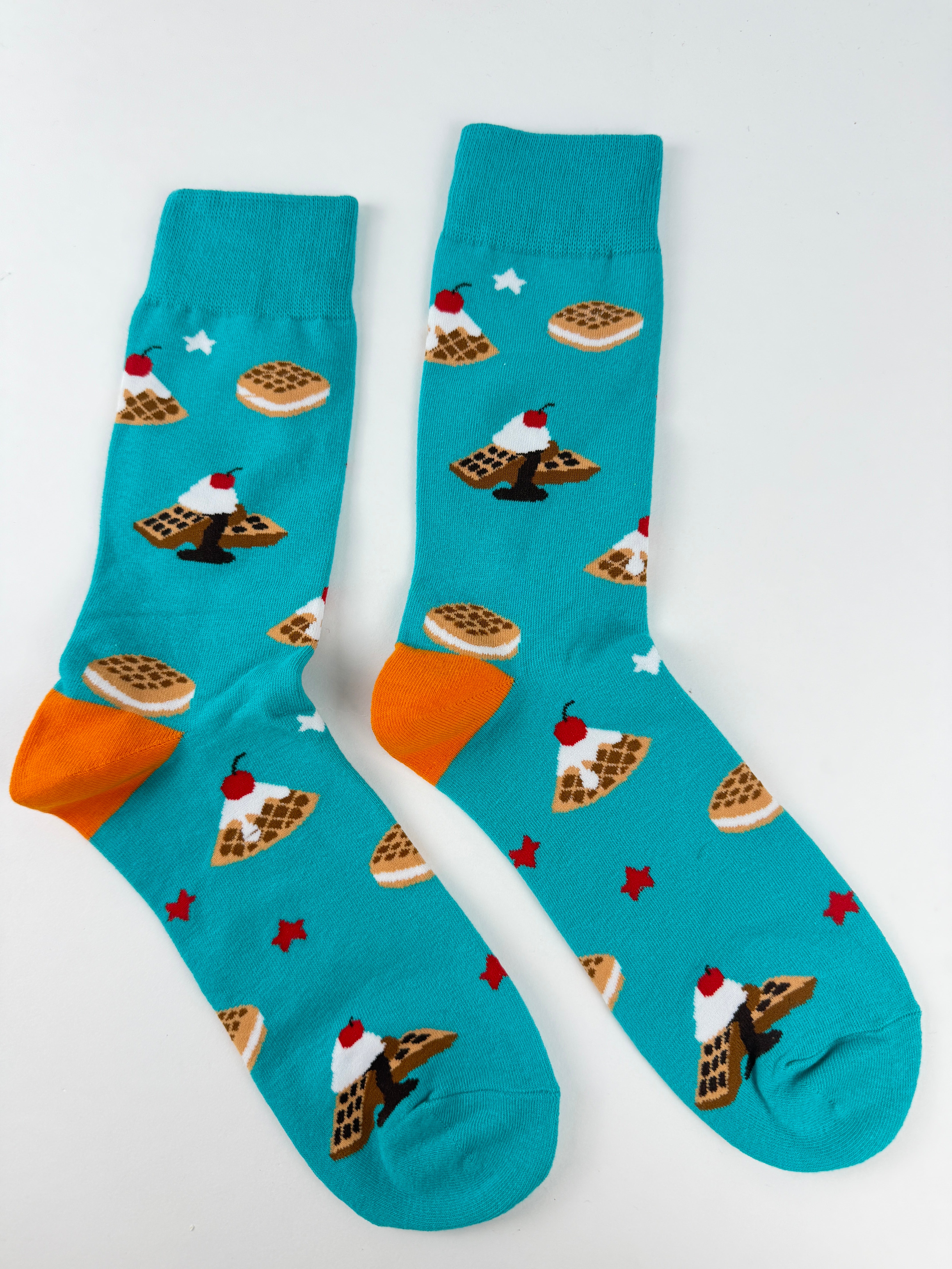 Dessert Socks – Turquoise Waffles & Ice Cream Pattern