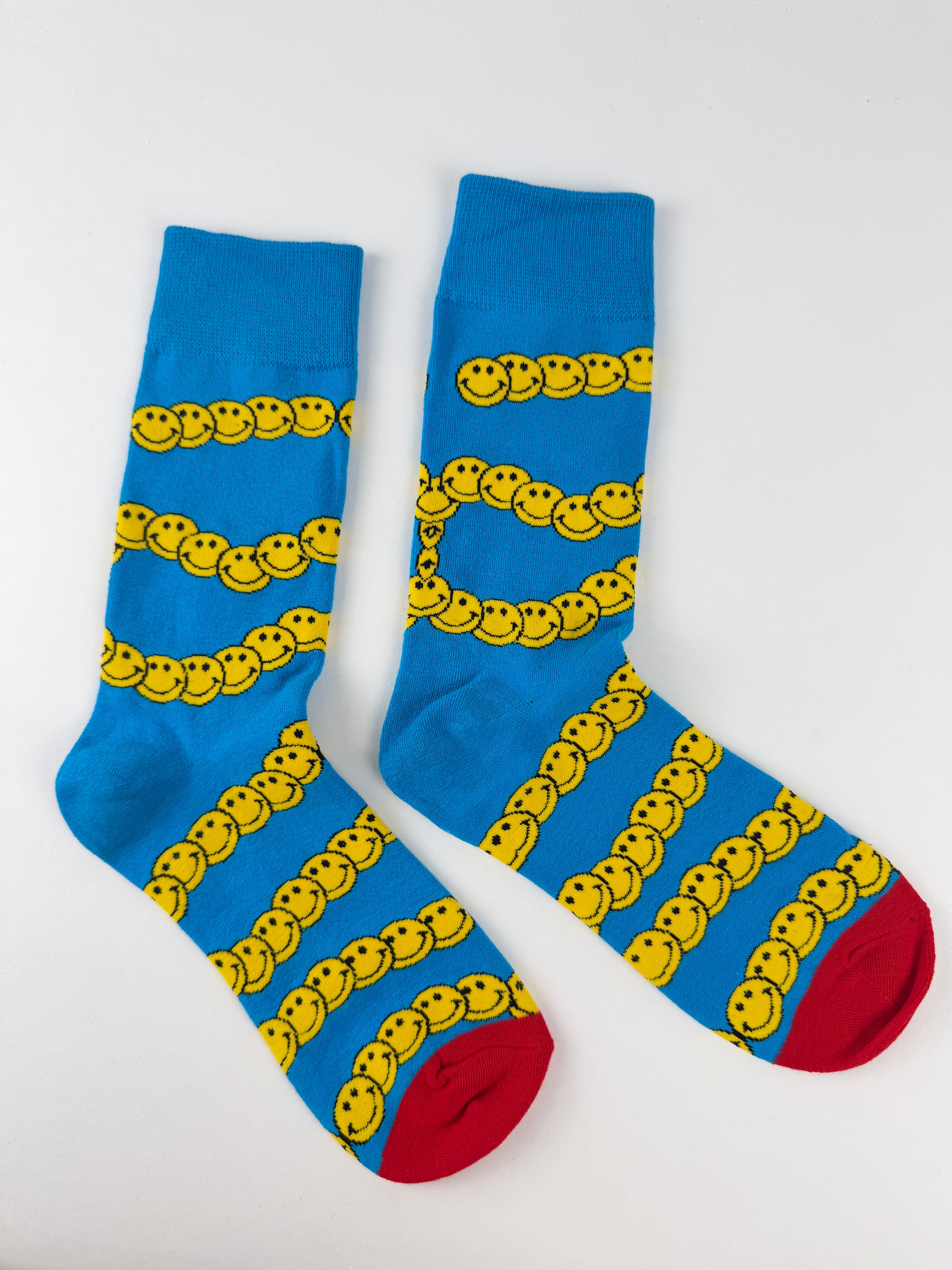 Blue Smiley Chain Crew Socks