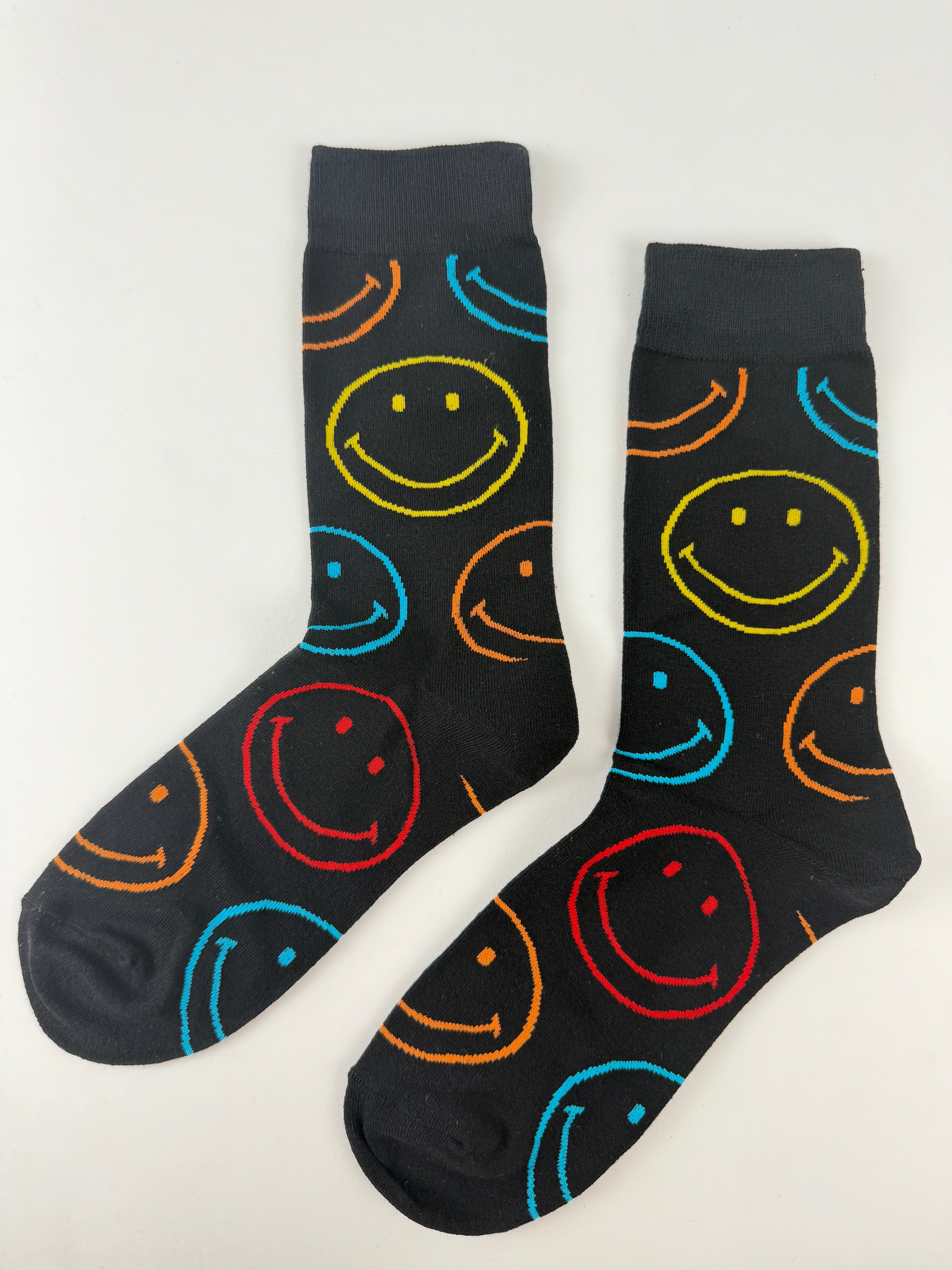 Neon Smiley Outline Crew Socks