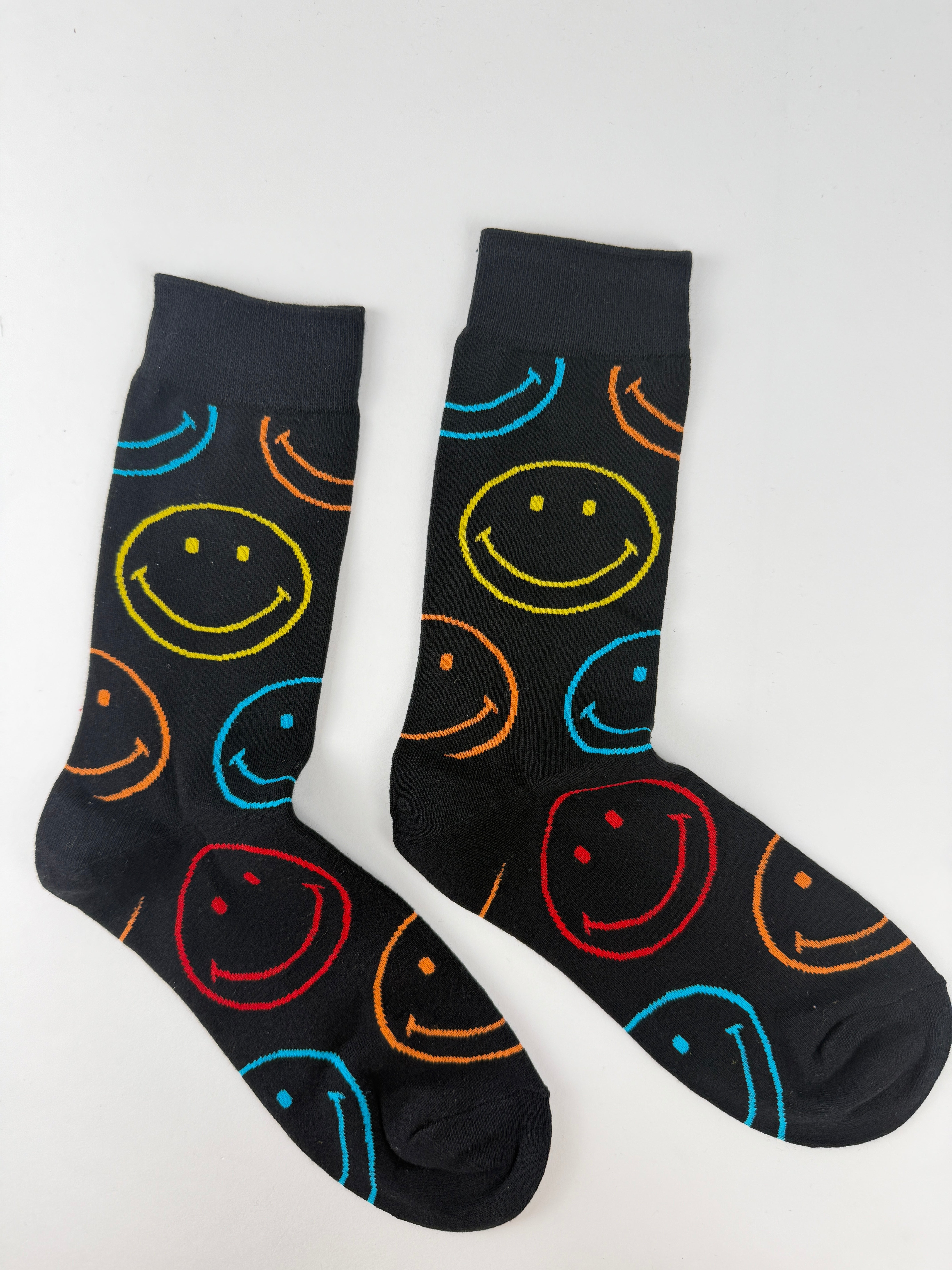 Neon Smiley Outline Crew Socks