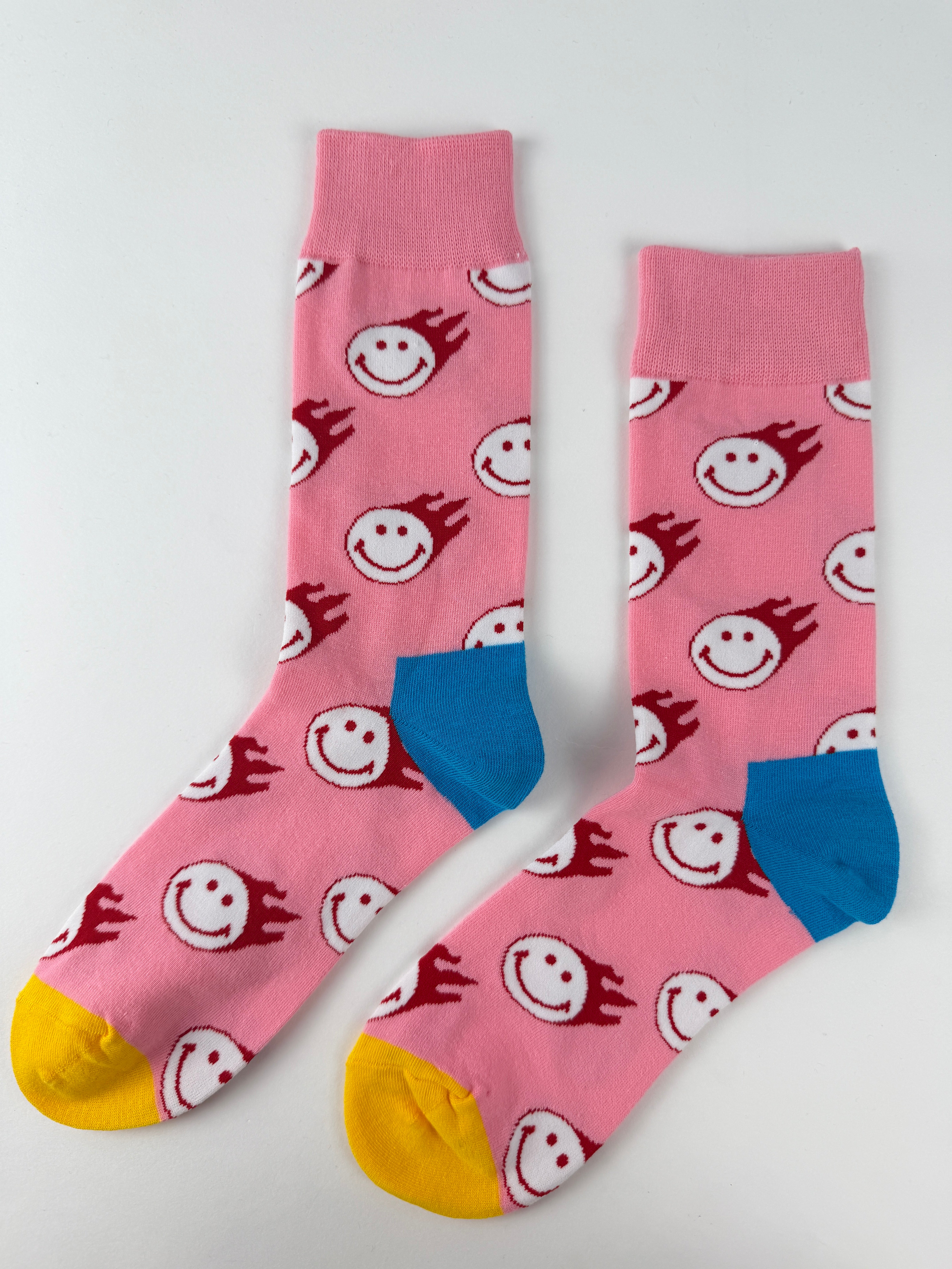 Pink Smiley Flame Crew Socks
