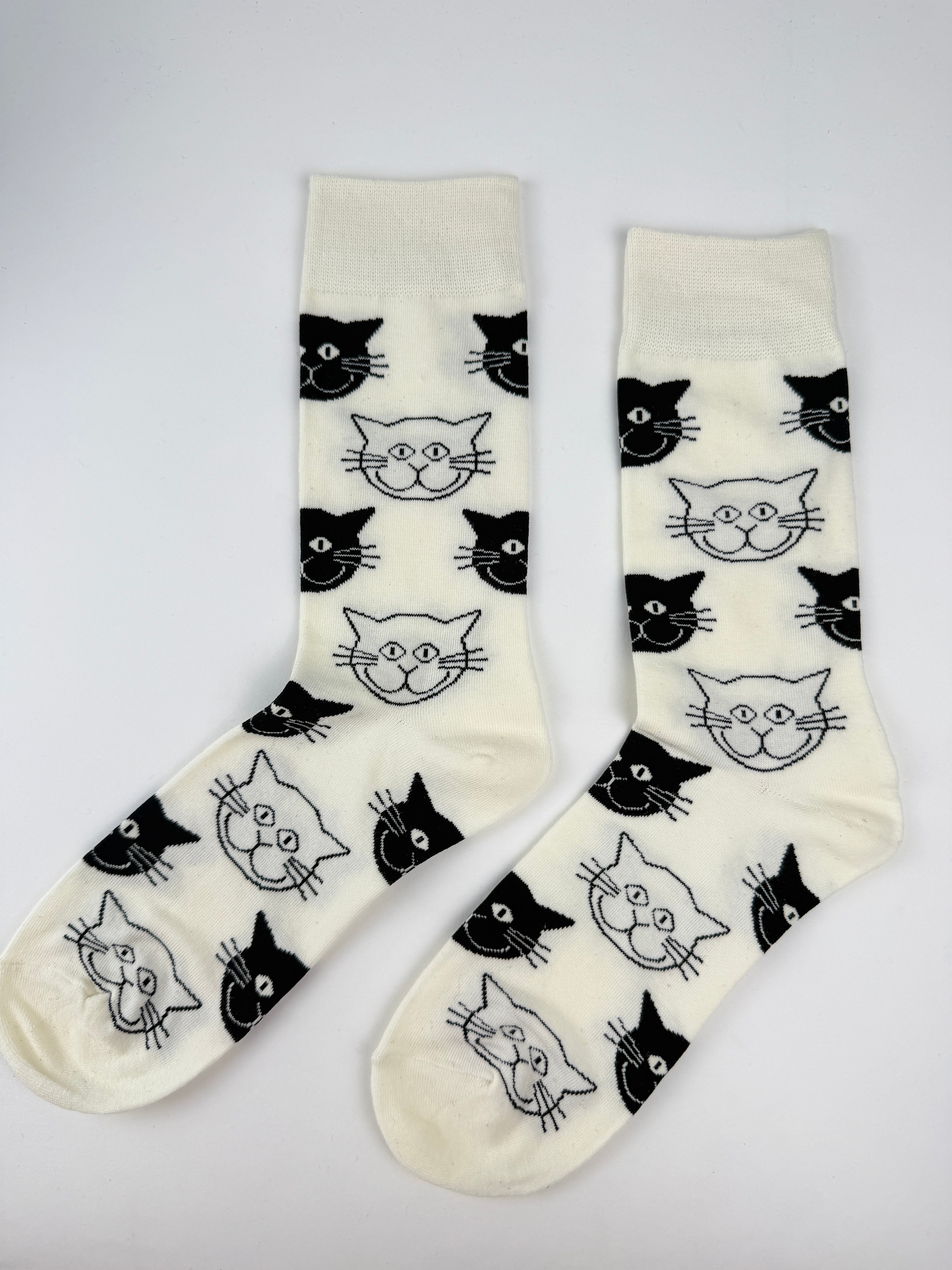 Animal Socks – Sketch Cat Face Crew Socks