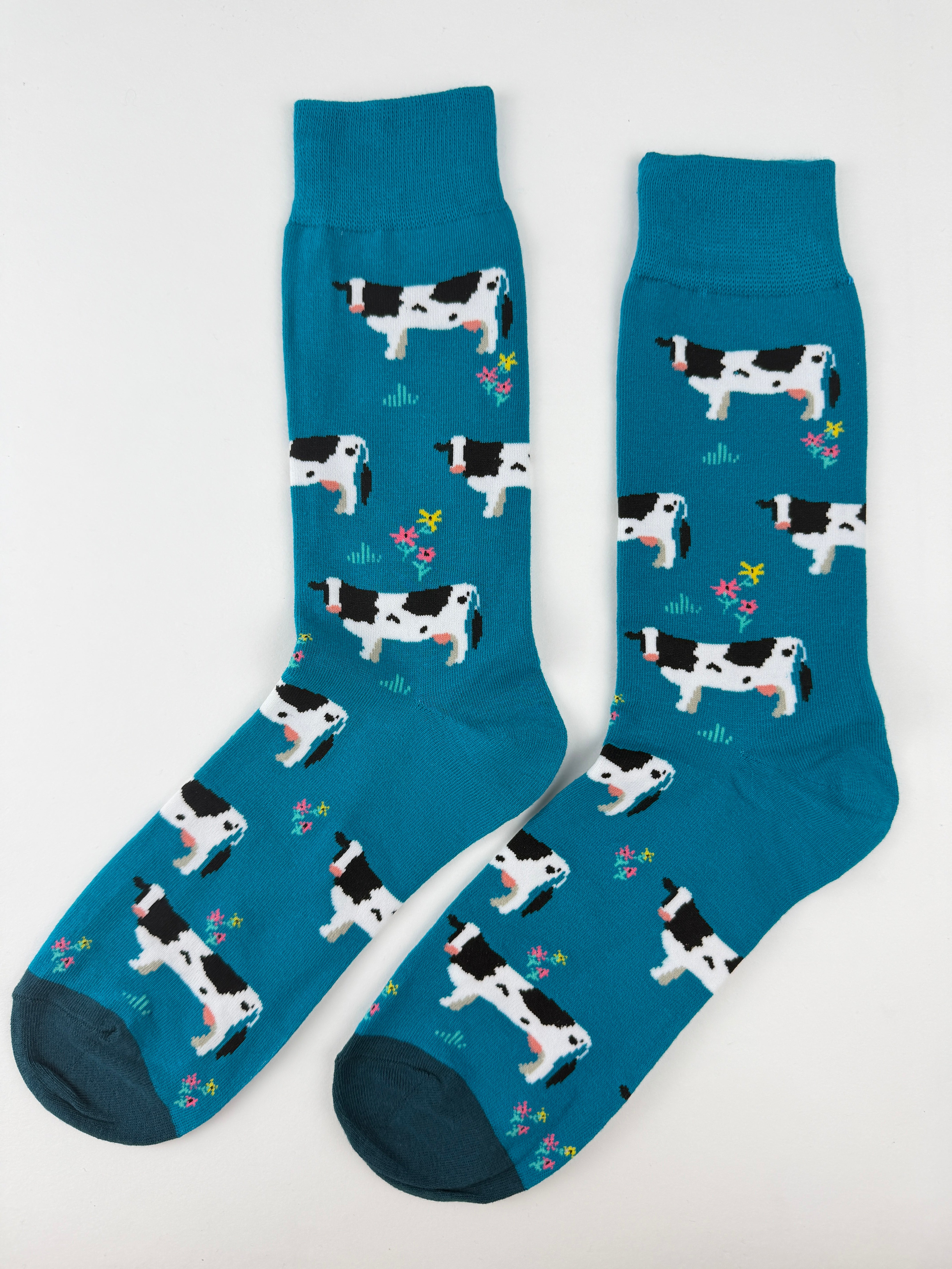 Animal – Dairy Cow Teal Crew Socks